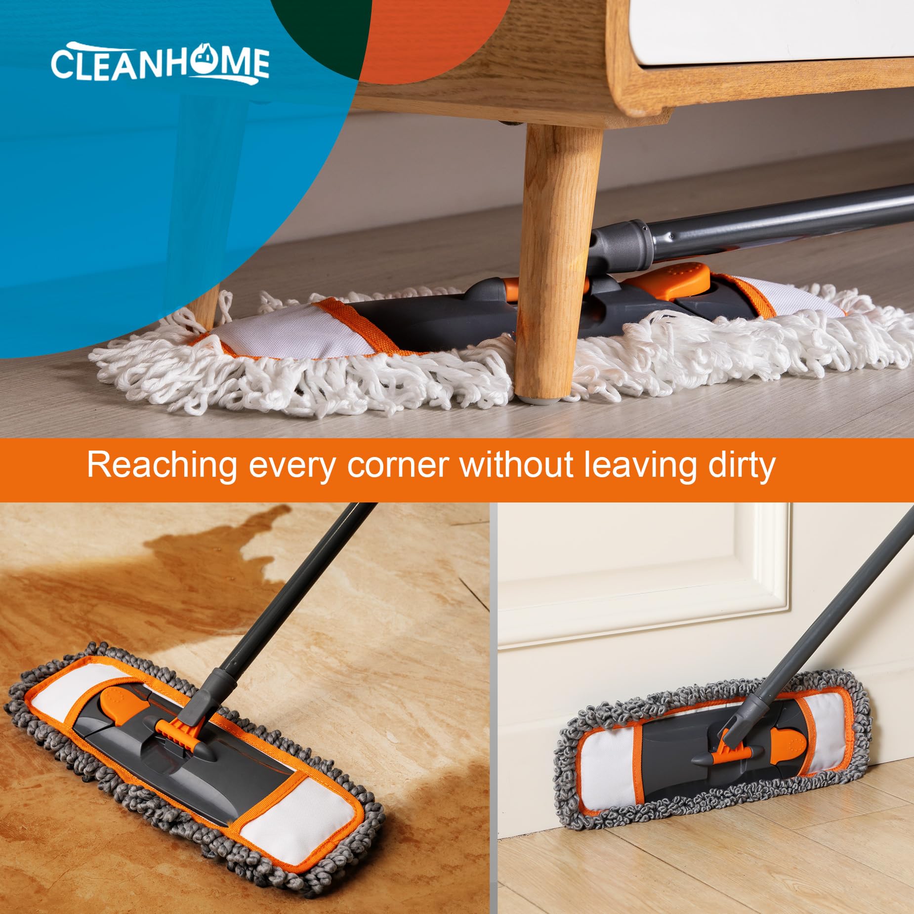 CLEANHOME Dust Mop with Washable Pads - Rotating Head

