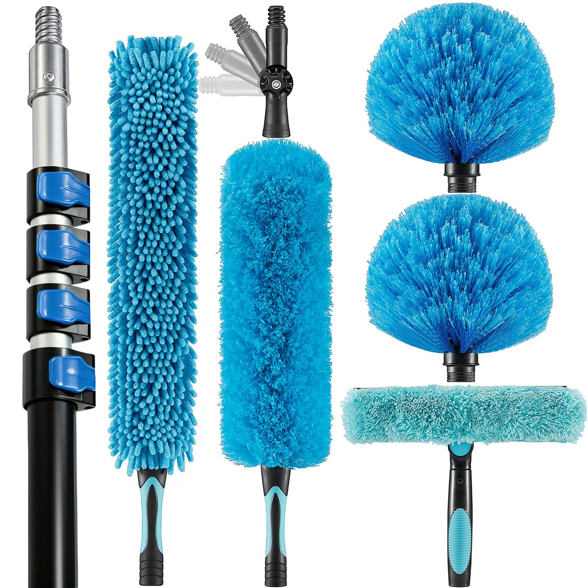 High Ceiling Duster Kit with Telescopic Aluminum Pole and Multi-Head Dusting Tool