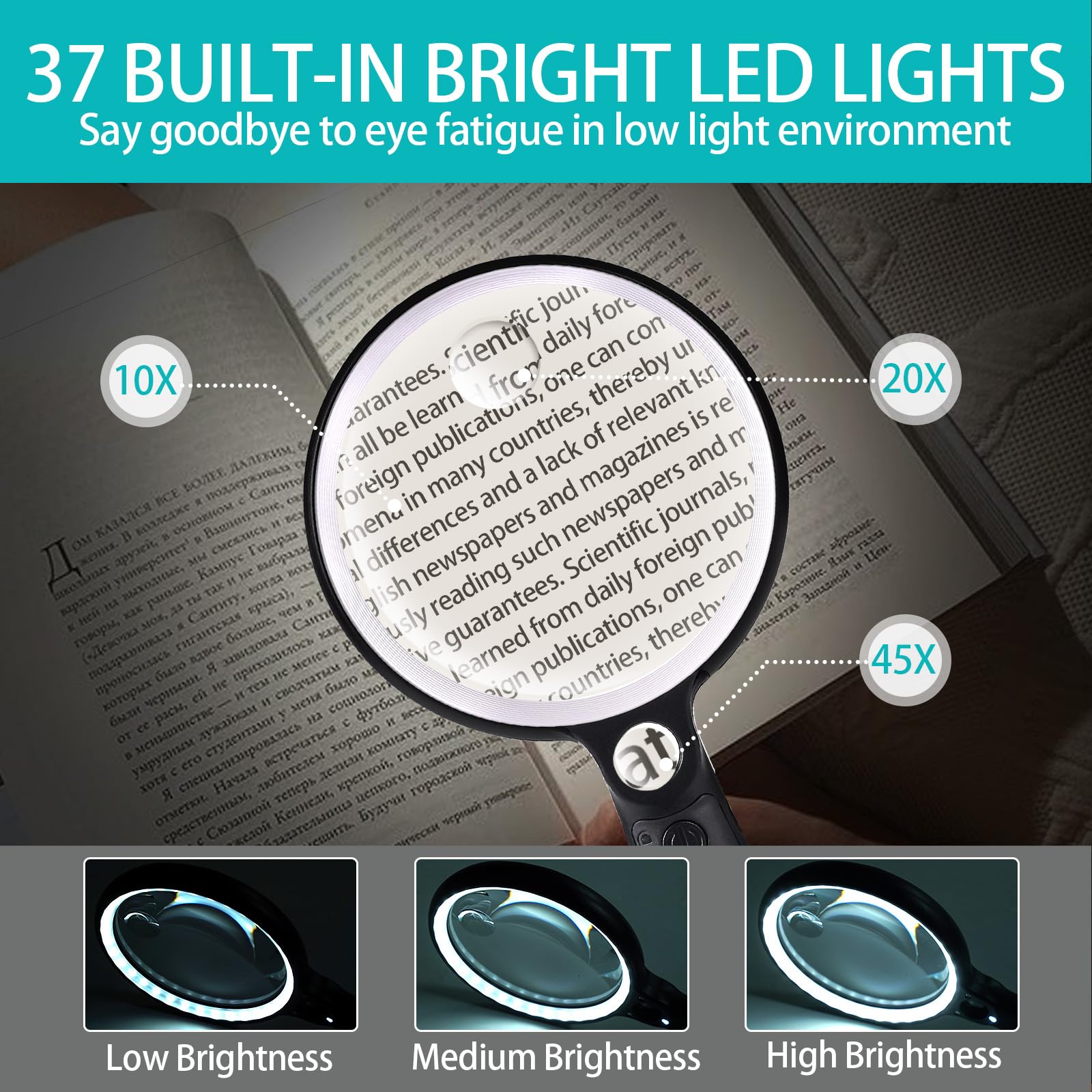 Lighted Magnifying Glass 5.2-Inch with Rechargeable Battery

