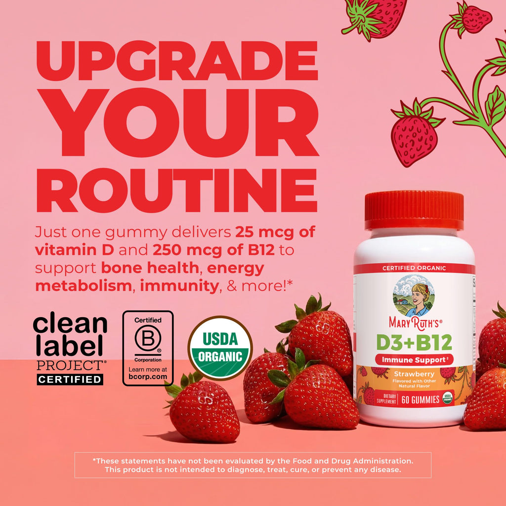 MARYRUTH'S Vitamin D3 + B12 Gummies | Immune & Bone Support

