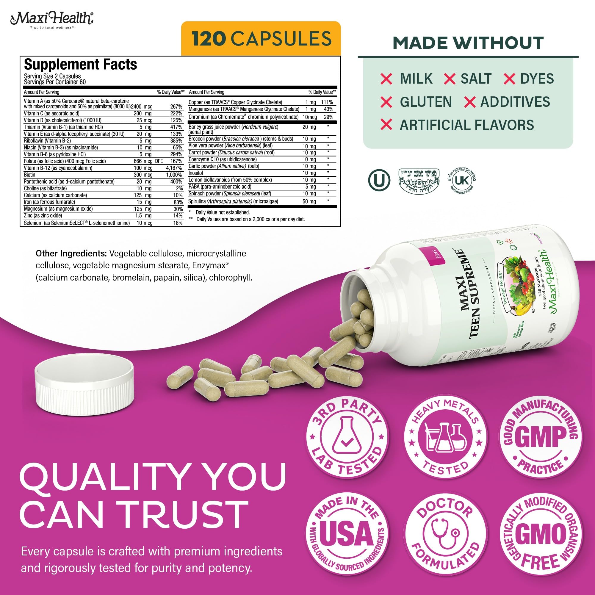 Maxi Health Teen Multivitamin for Teens | Immune and Growth

