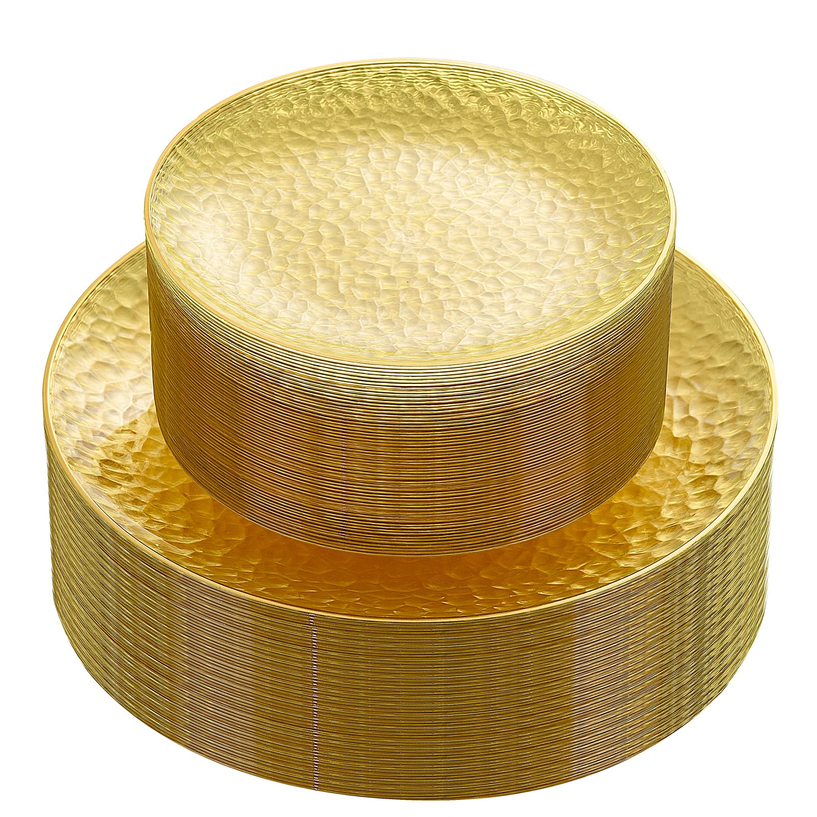 Rubtlamp Clear Plastic Plates with Gold Rim - Heavy-Duty Disposable Dinner & Dessert Plates