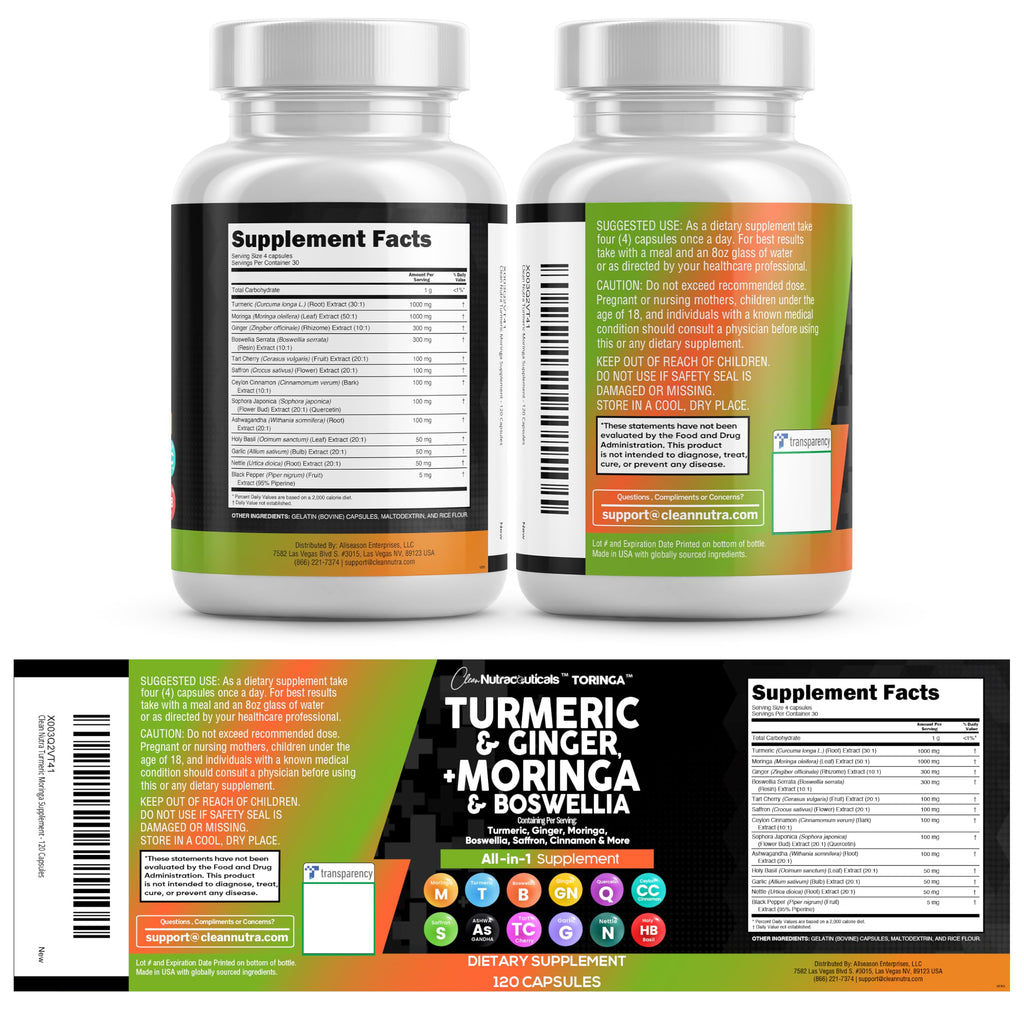 Clean Nutra All-in-One Turmeric Moringa Supplement

