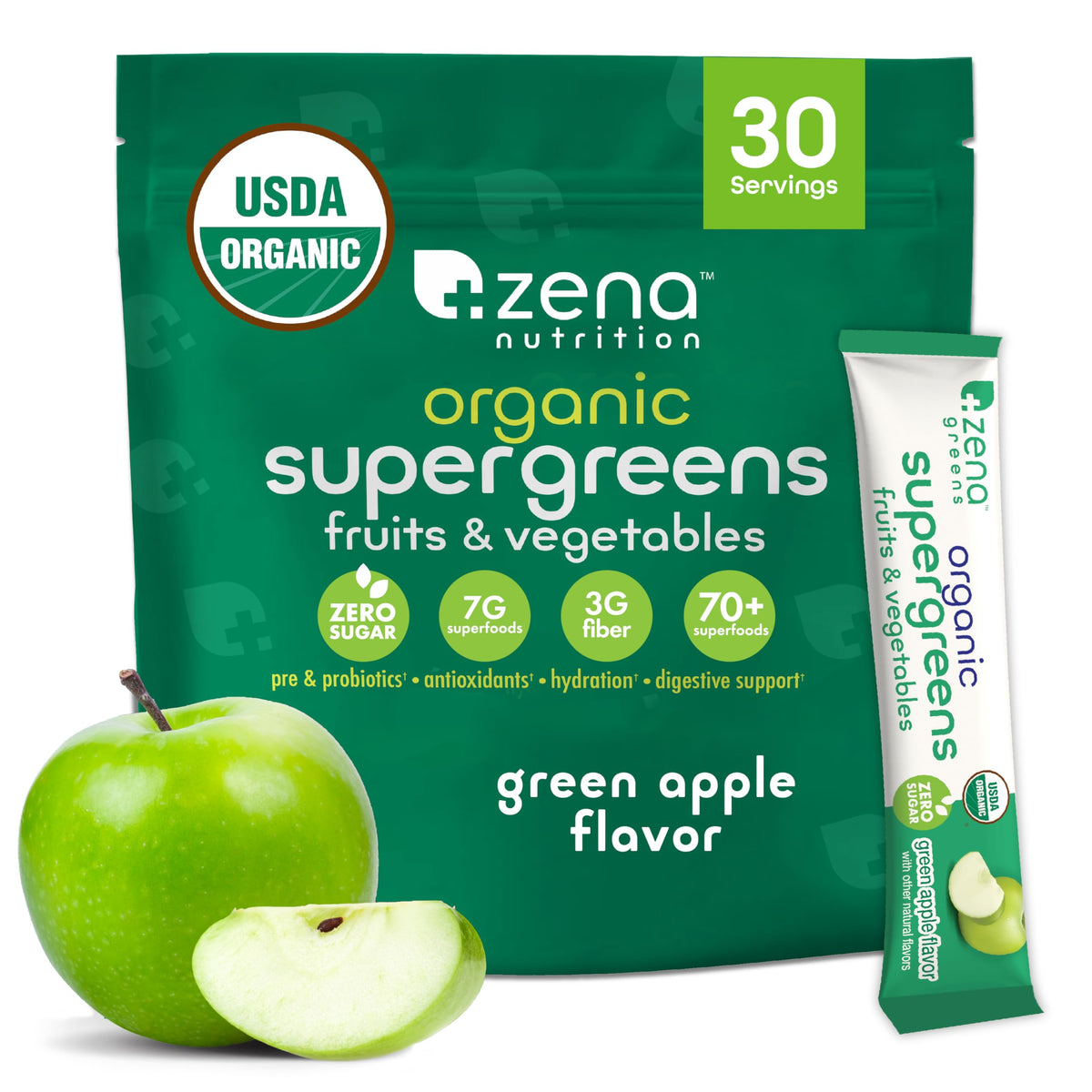 Zena Nutrition Organic Super Greens Powder, 70+ Superfoods