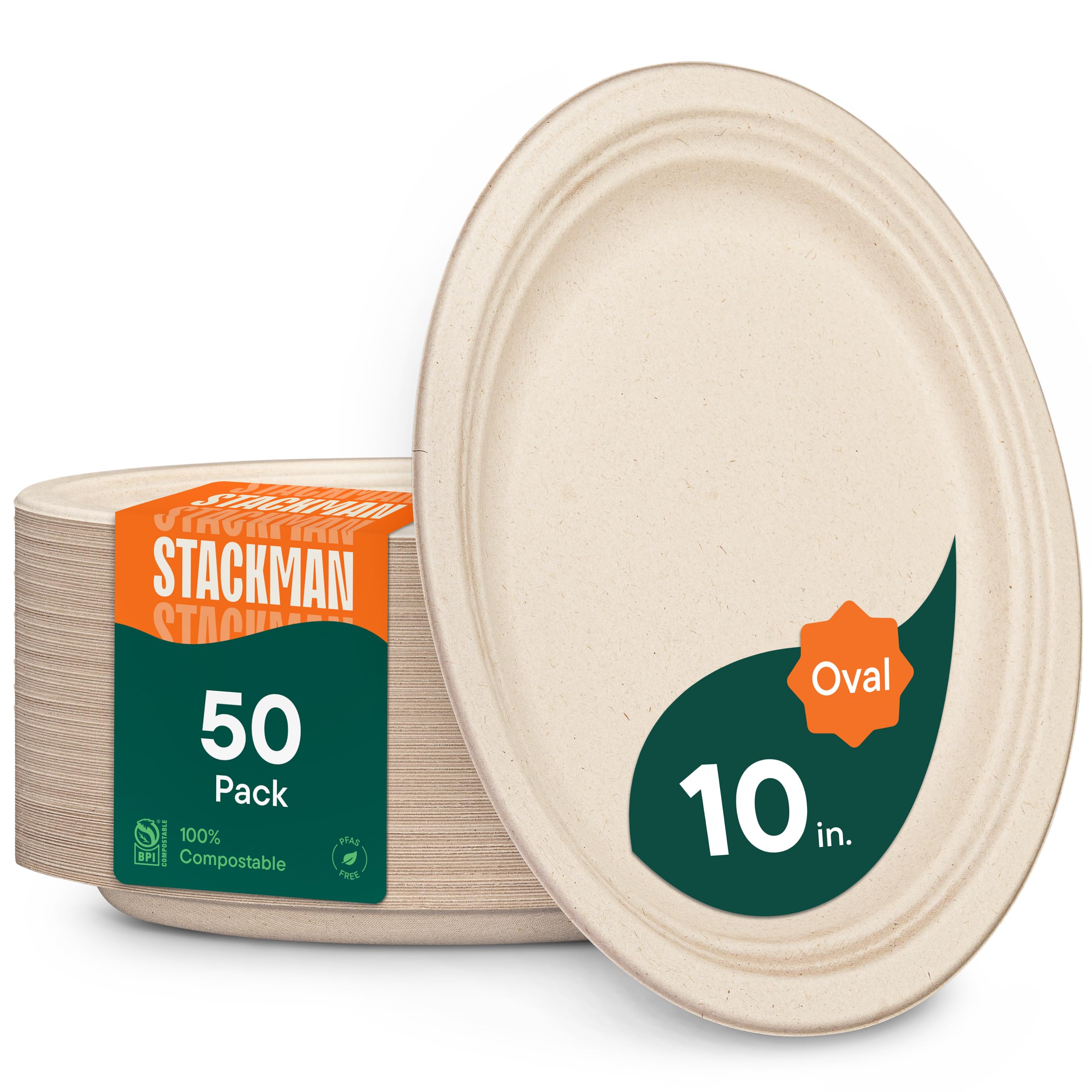 100% Compostable Bagasse Dinner Plates, Heavy-Duty Eco-Friendly