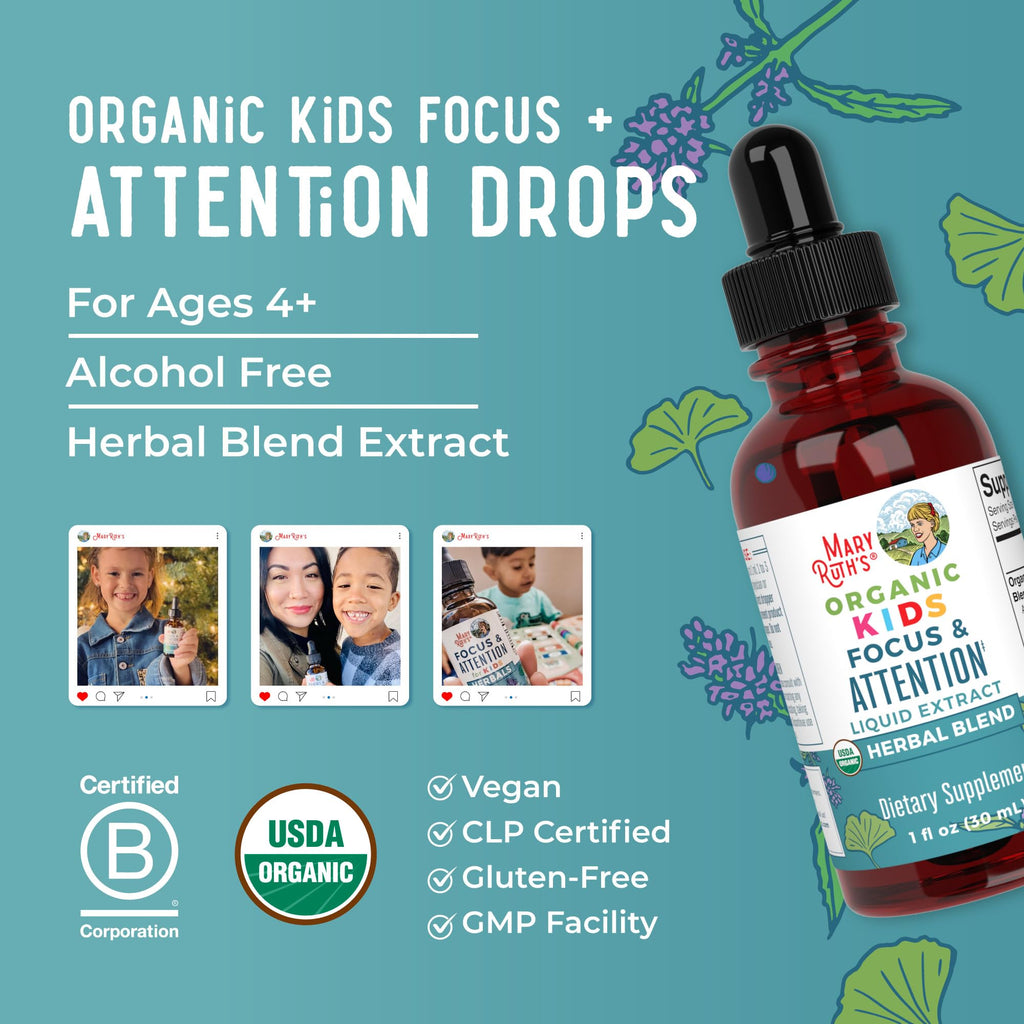 MaryRuth's Focus Drops | Organic Liquid Herbal Supplement

