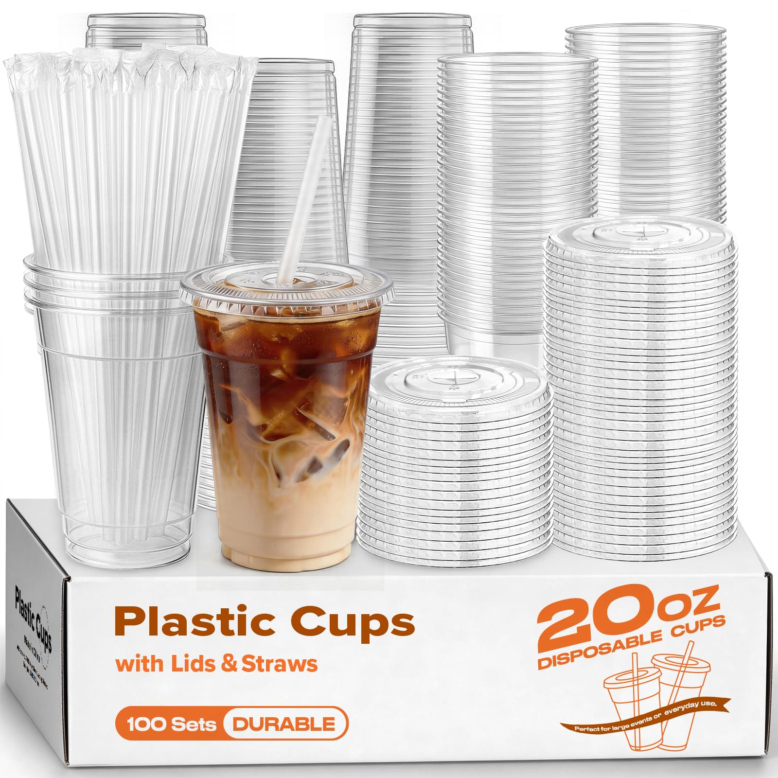 Clear Disposable Cups with Lids and Straws – Heavy Duty PET