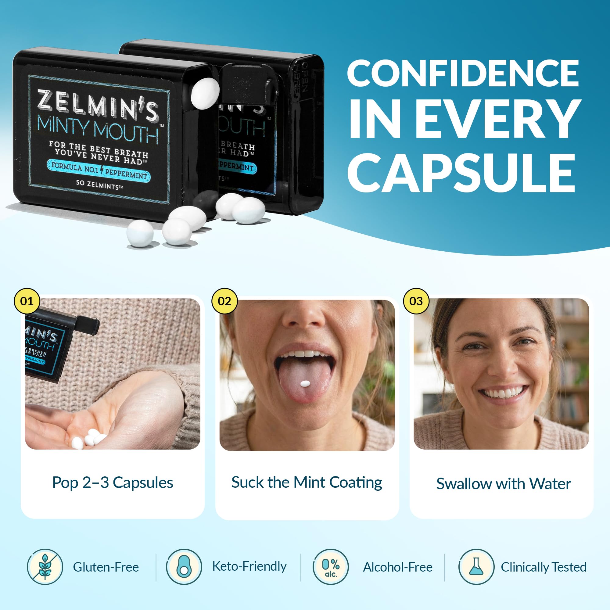 Zelmin's Mint Breath Mints - Alcohol-Free Keto Gluten-Free

