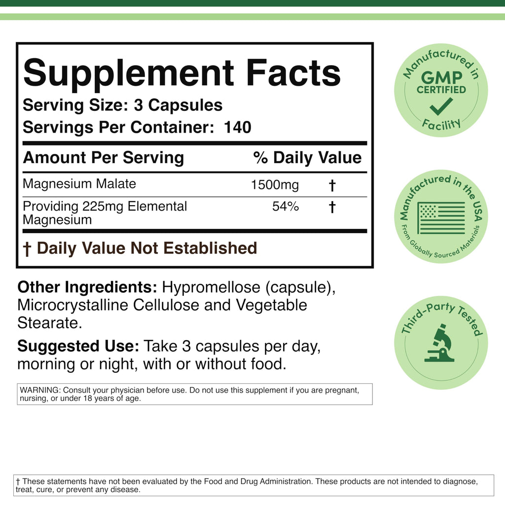 Double Wood Supplements Magnesium Malate Capsules - 1500 mg

