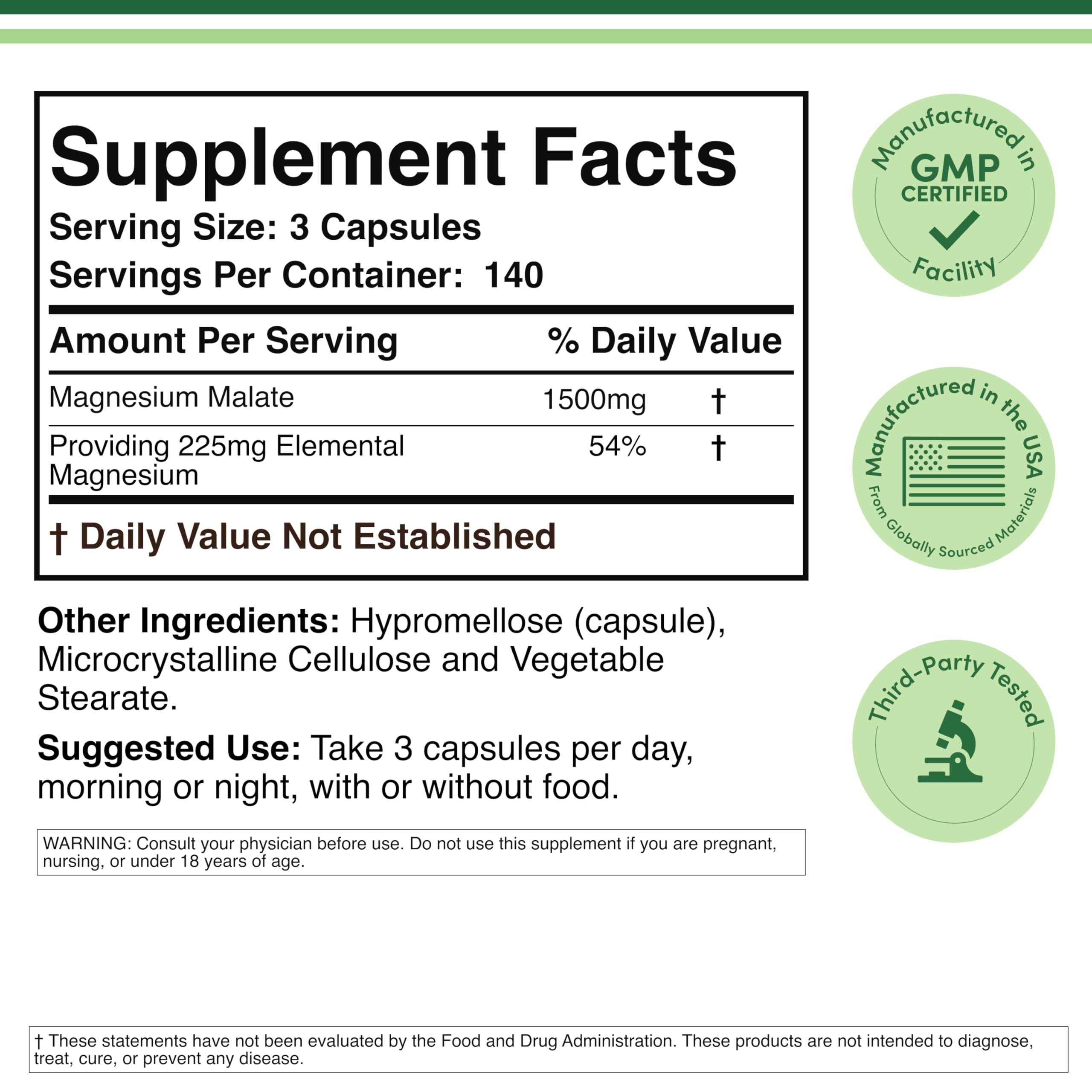Double Wood Supplements Magnesium Malate Capsules - 1500 mg


