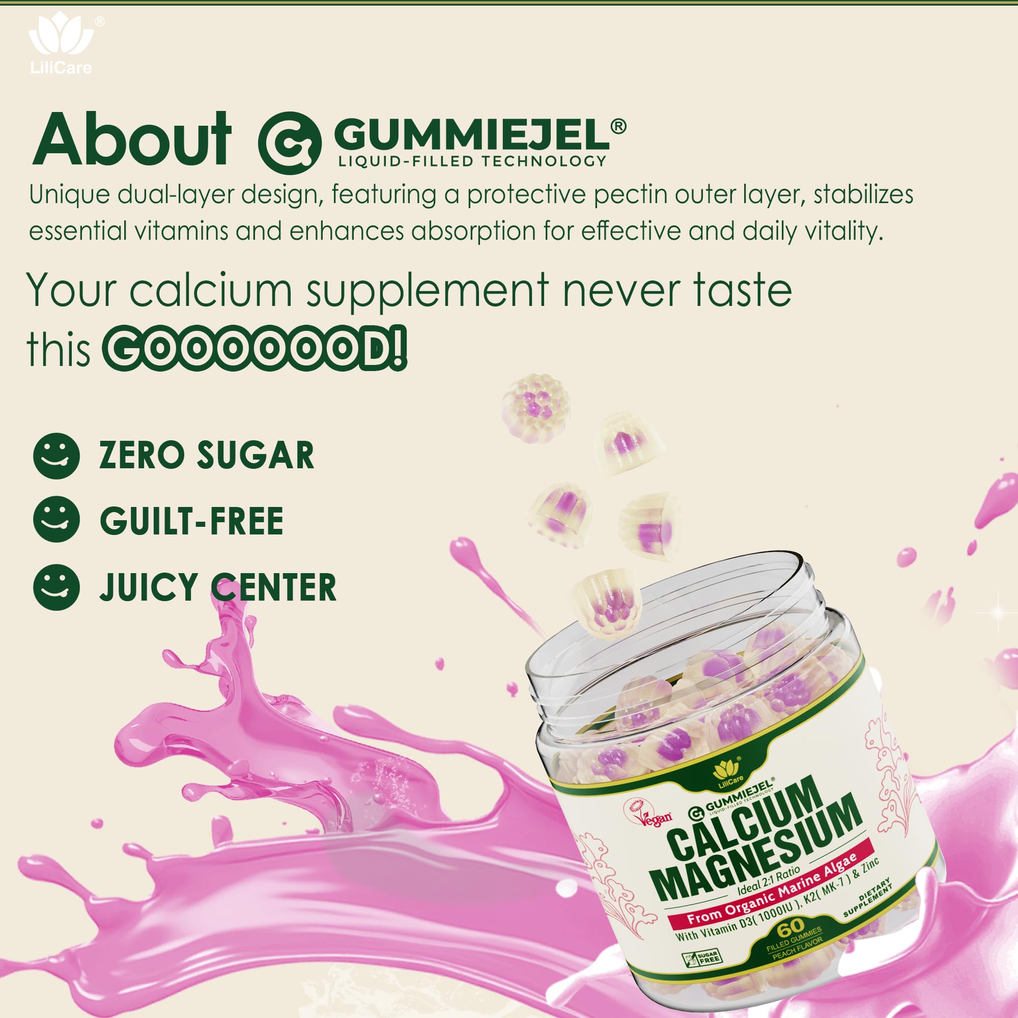Sustainably Organic Plant Based Calcium Gummies with D3 K2 Zinc

