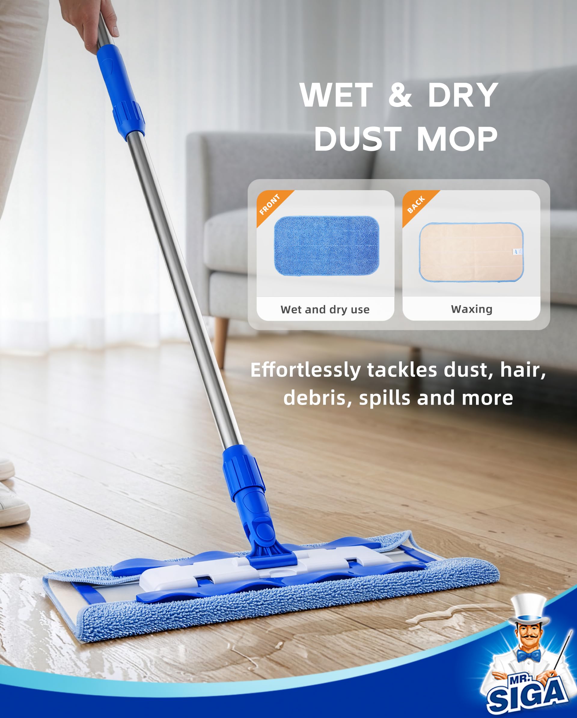 MR.SIGA Microfiber Mop Telescopic Stainless Handle

