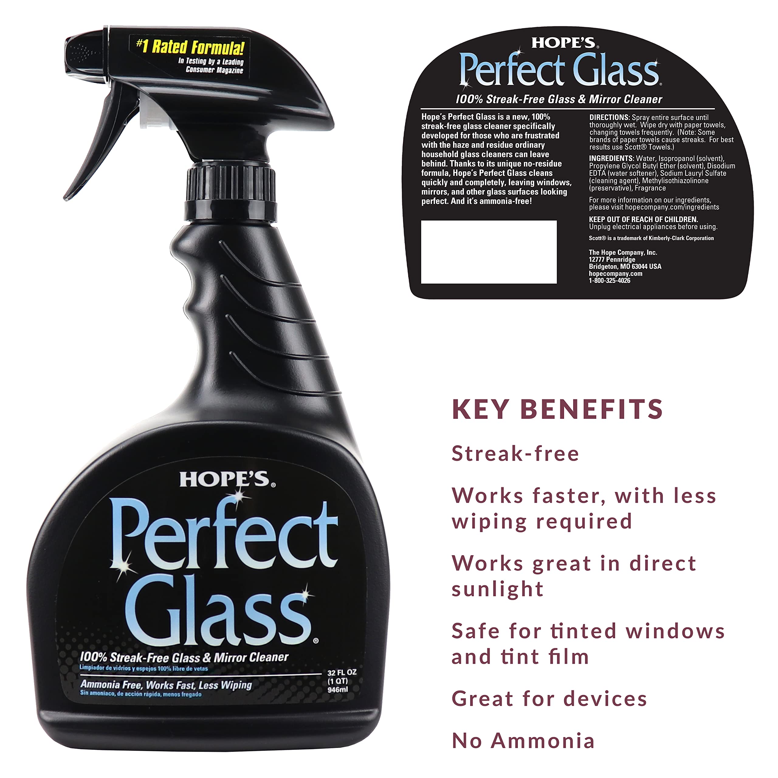 HOPE'S Perfect Glass Cleaner - Streak-Free & Ammonia-Free

