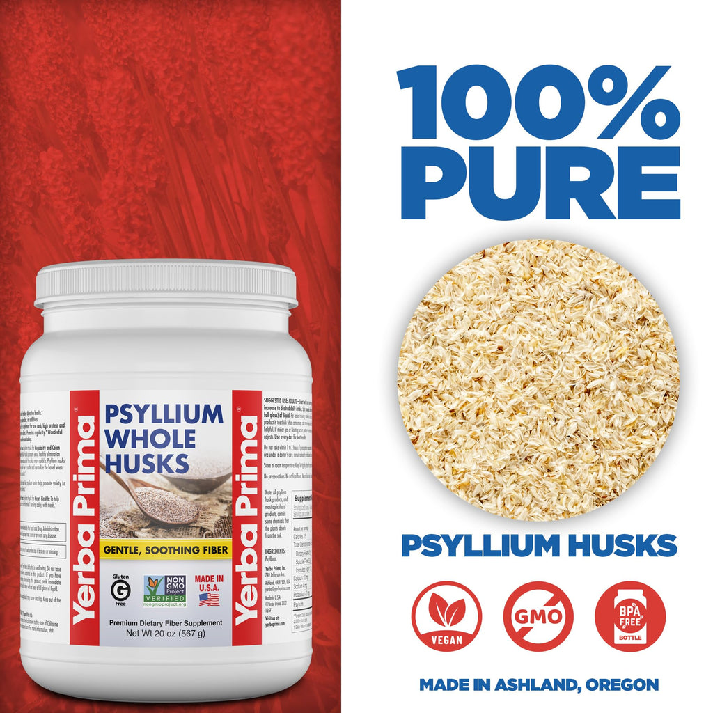 Yerba Prima Psyllium Whole Husks Fiber for Gut Health

