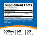 Nutricost Alpha GPC 600 mg Dietary Supplement - Non-GMO


