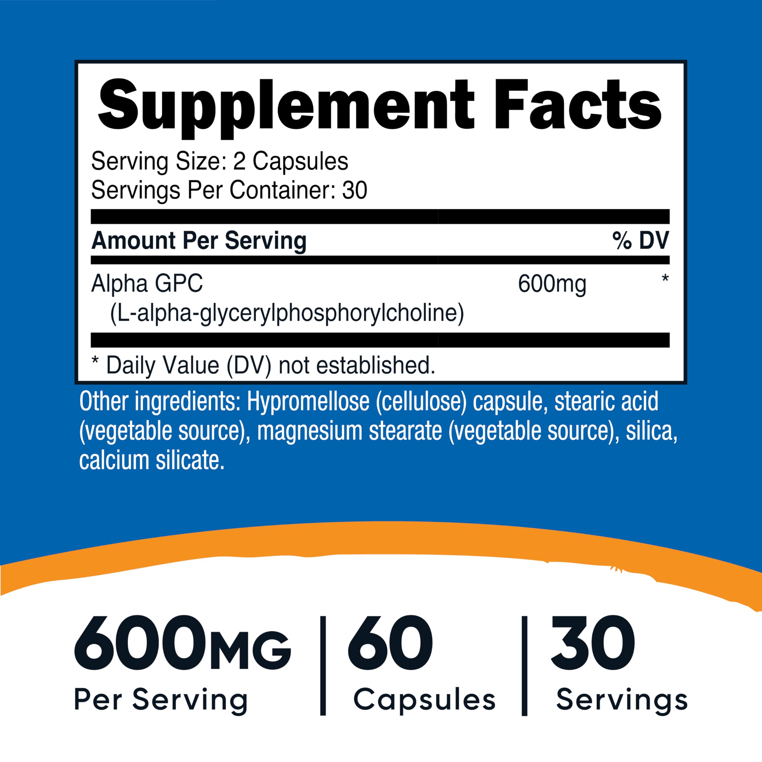 Nutricost Alpha GPC 600 mg Dietary Supplement - Non-GMO

