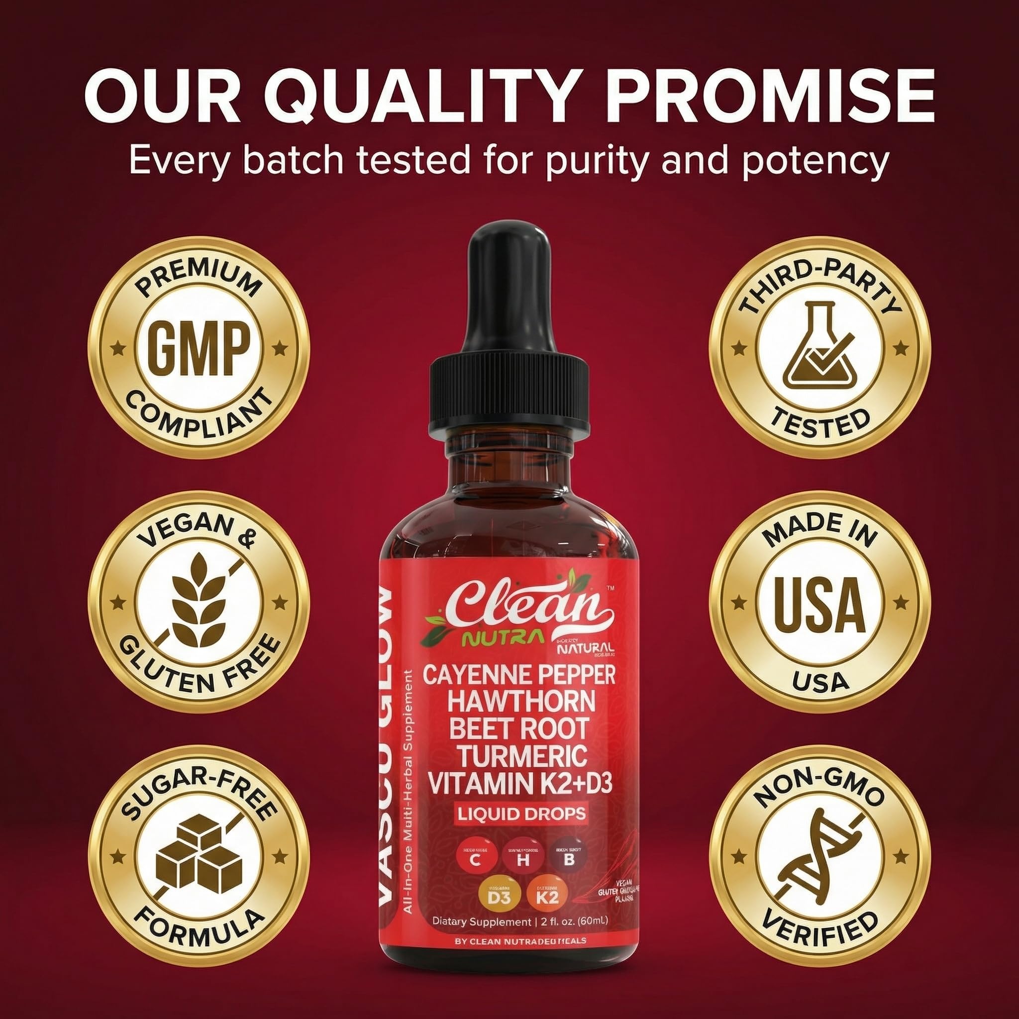 Clean Nutra Cayenne Pepper Drops with Hawthorn, D3 & K2

