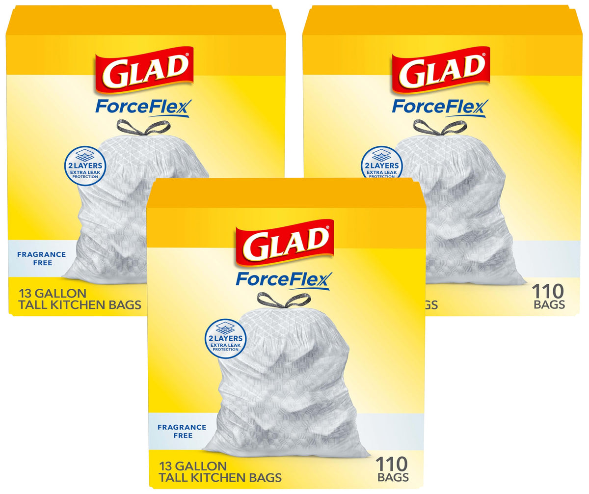 Glad ForceFlex Tall Kitchen Drawstring Trash Bags Fragrance Free 13 Gal