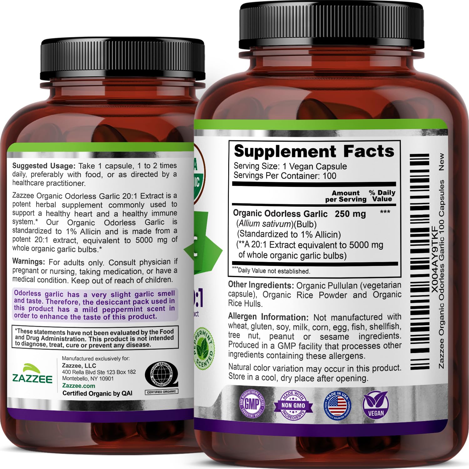 Garlic Extract by Zazzee: Organic Odorless 20:1 Allicin


