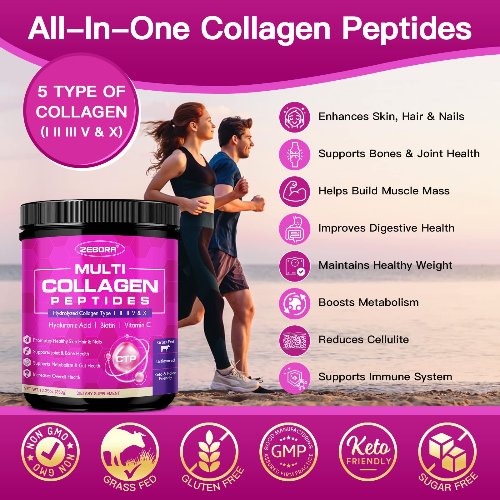 ZEBORA Multi Collagen Peptides Powder - Hydrolyzed

