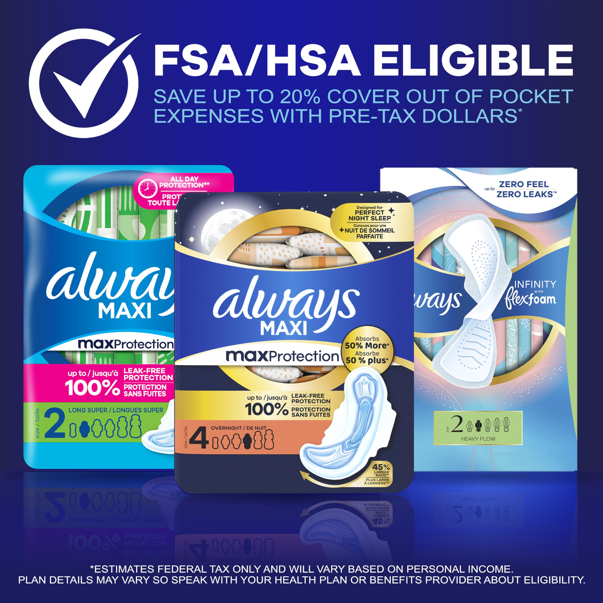 Always Maxi Overnight Pads with Wings Extra Heavy Unscented


