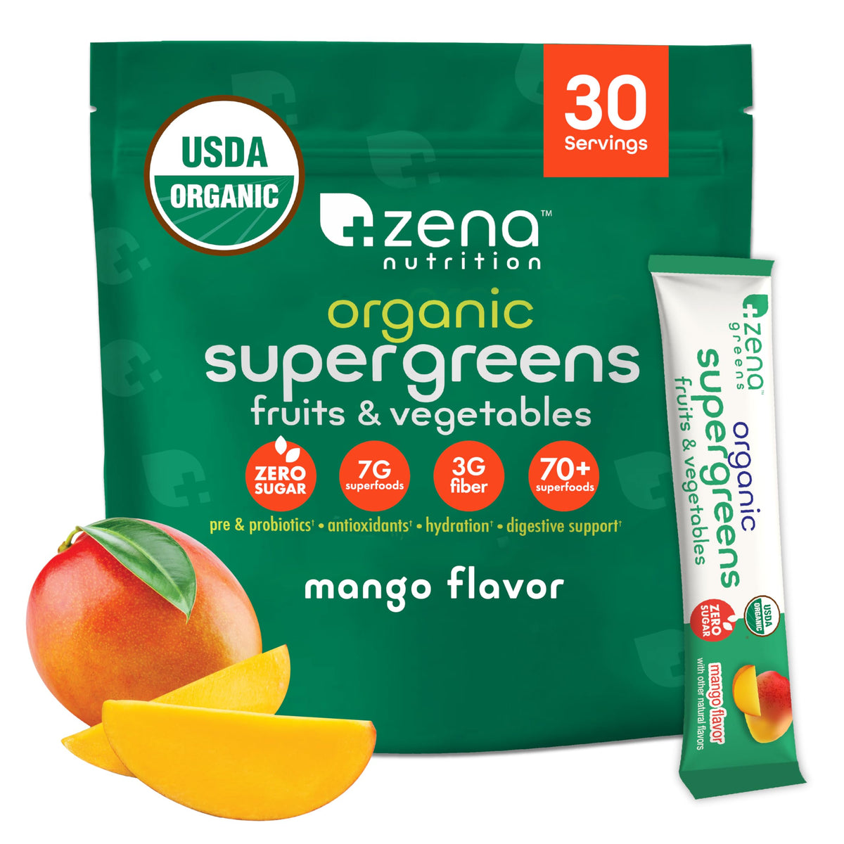 Zena Nutrition Organic Super Greens Powder, 70+ Superfoods