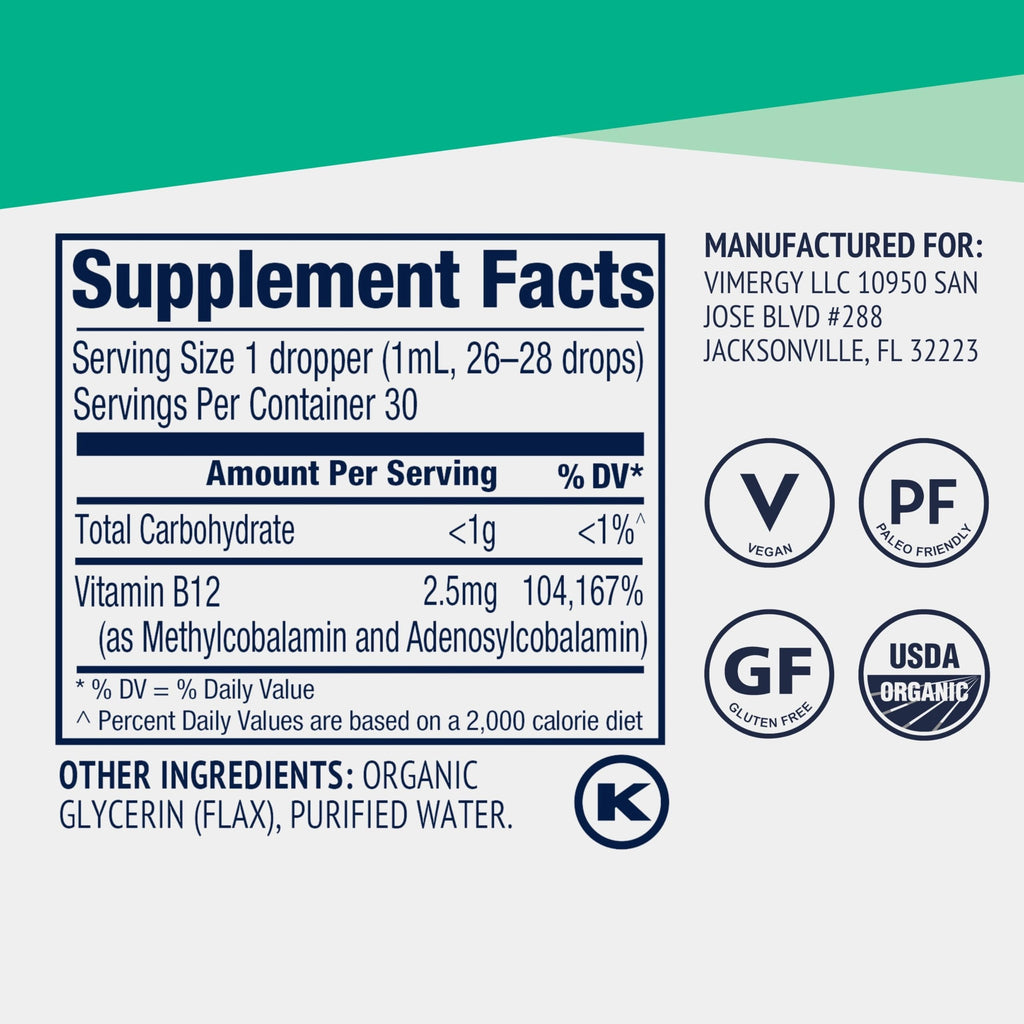 Vimergy Liquid Vitamin B12 Supplement with Methylcobalamin

