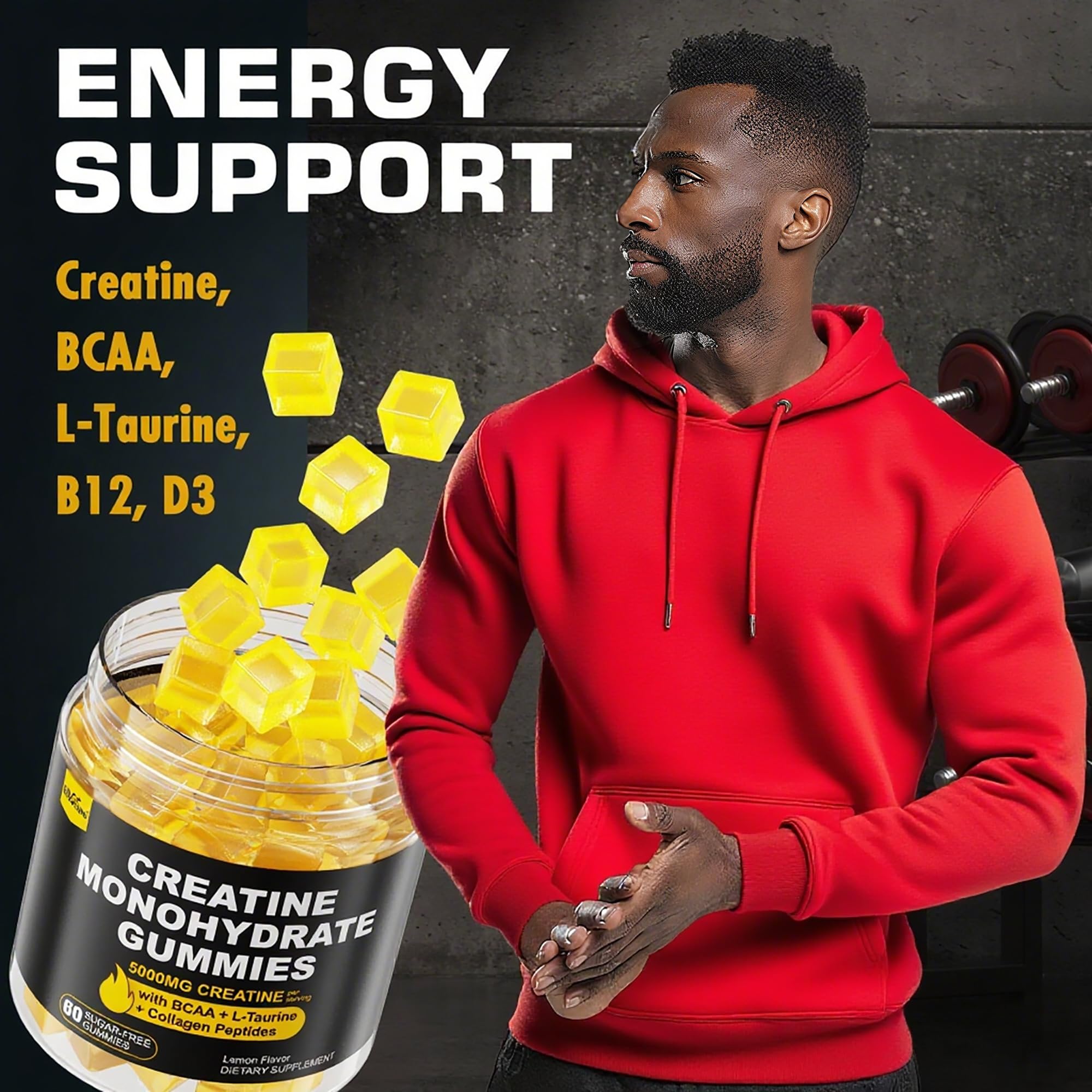 Creatine Monohydrate Gummies with BCAA & Collagen – Lemon

