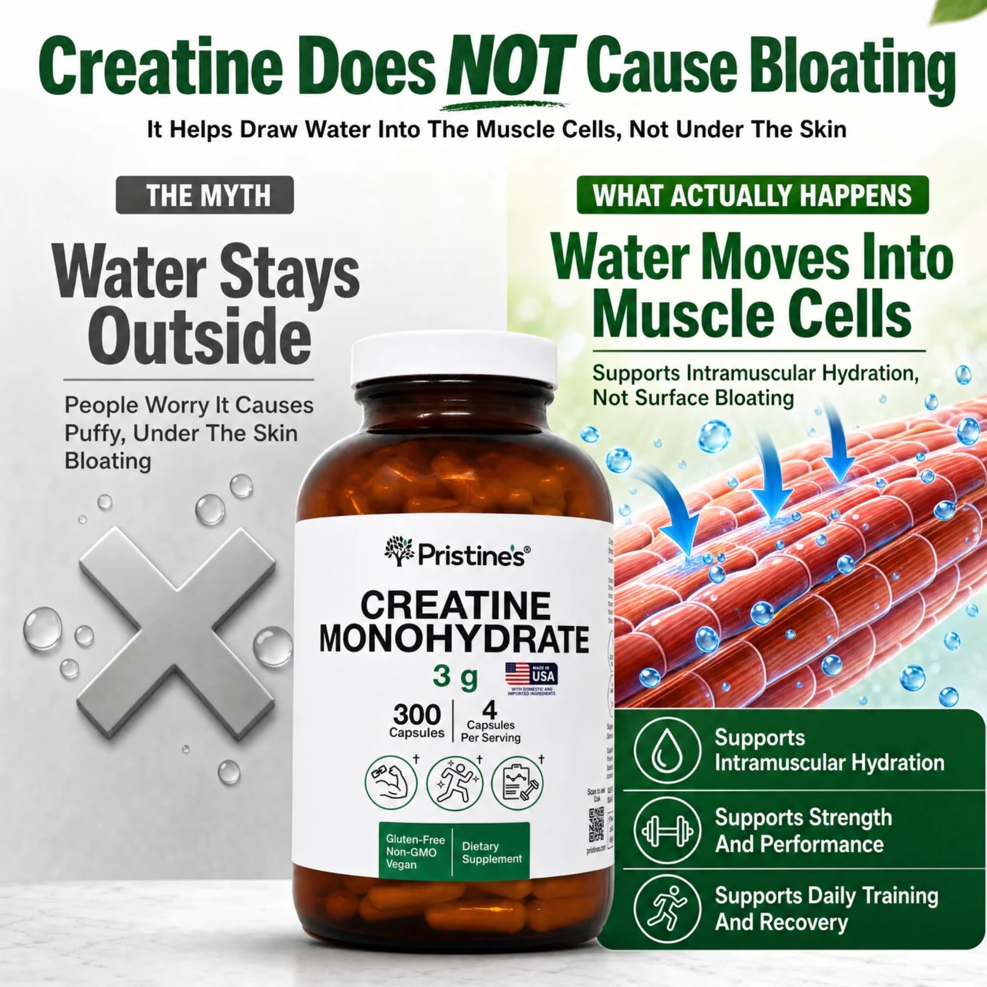 PRISTINE'S Creatine Monohydrate Capsules for Men and Women

