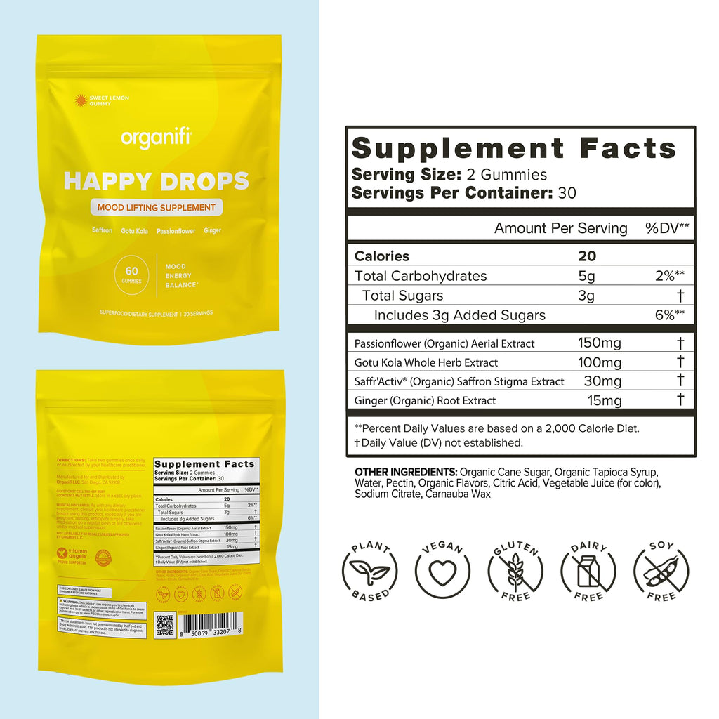 Organifi Happy Drops Mood Gummies for Daily Mood Support

