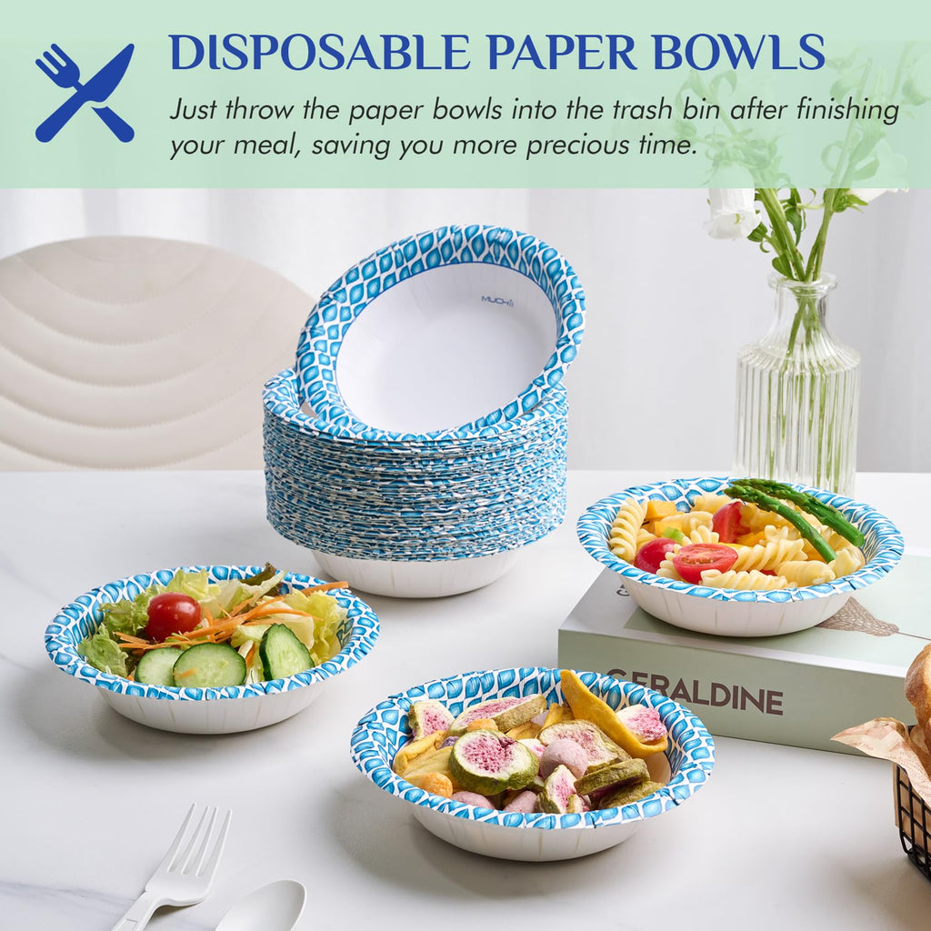 MUCHII Disposable Paper Bowls | Soak-Proof & Durable

