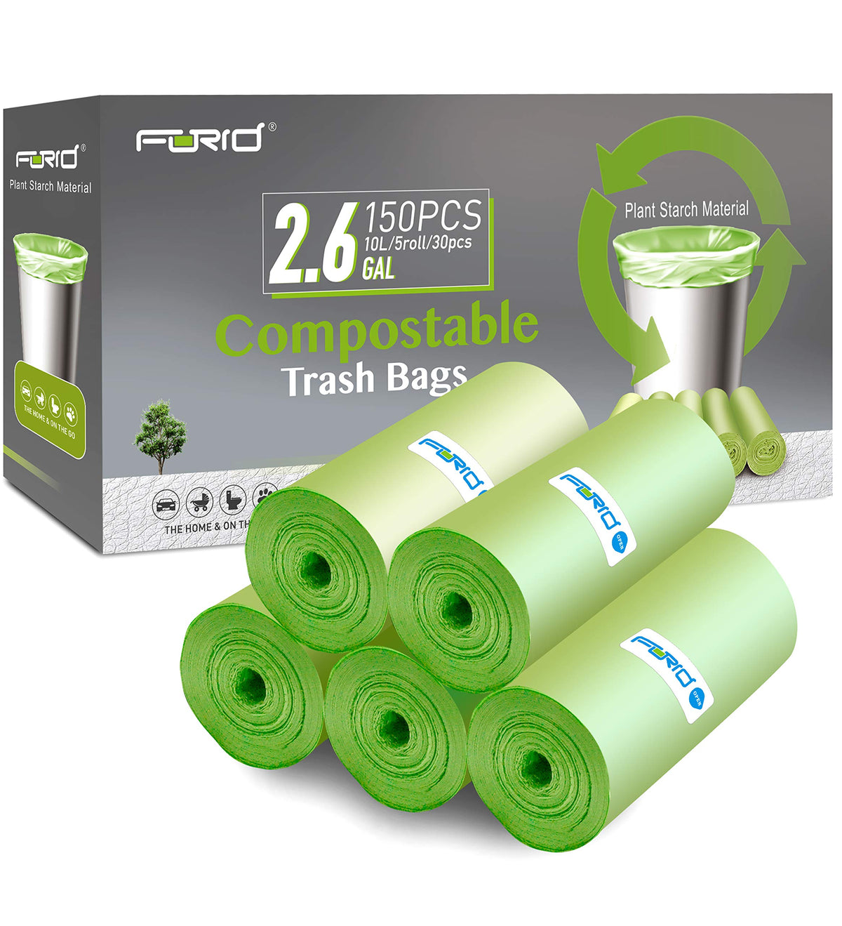 FORID Compostable Trash Bags - Unscented, Plant Starch Material
