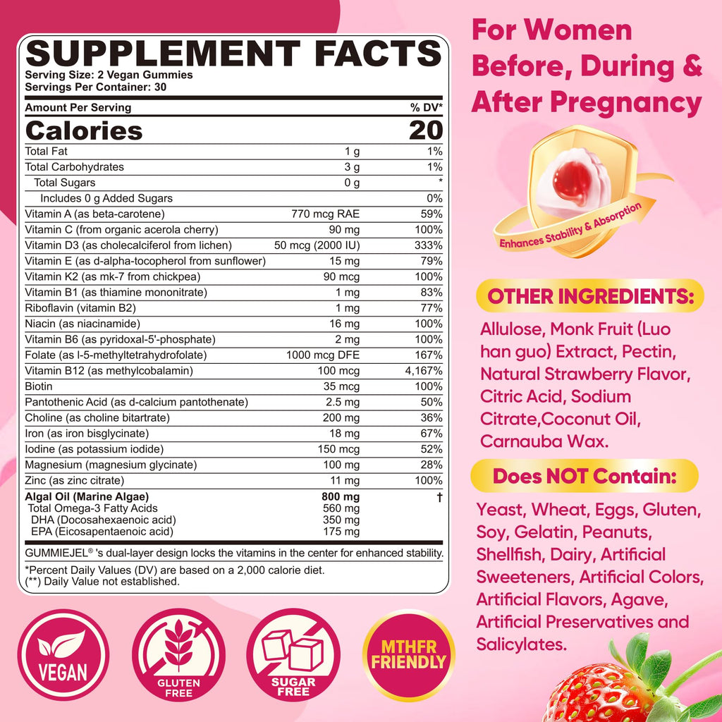 Prenatal Vitamins Gummies for Women with Methylfolate & DHA


