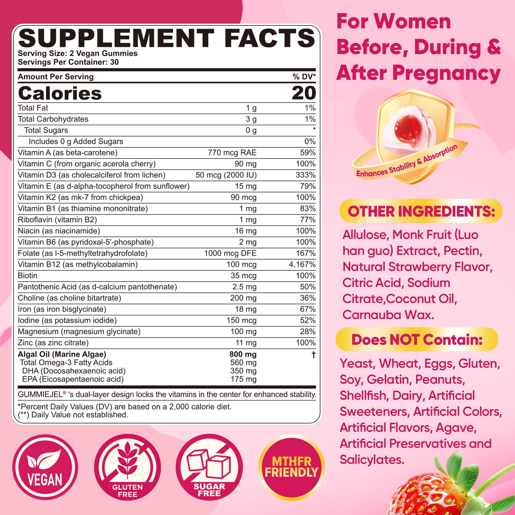 Prenatal Vitamins Gummies for Women with Methylfolate & DHA

