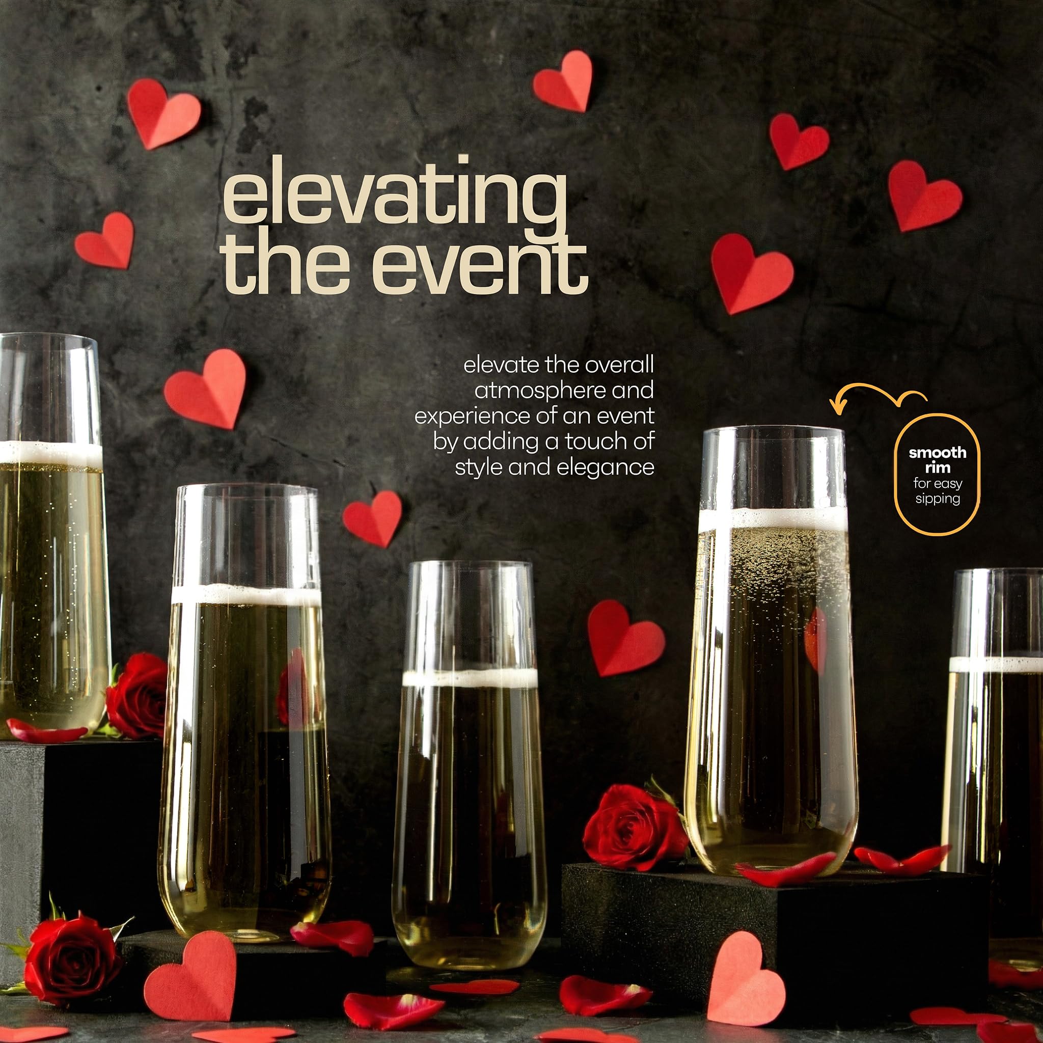 DECADORN Clear Stemless Champagne Flutes BPA-Free

