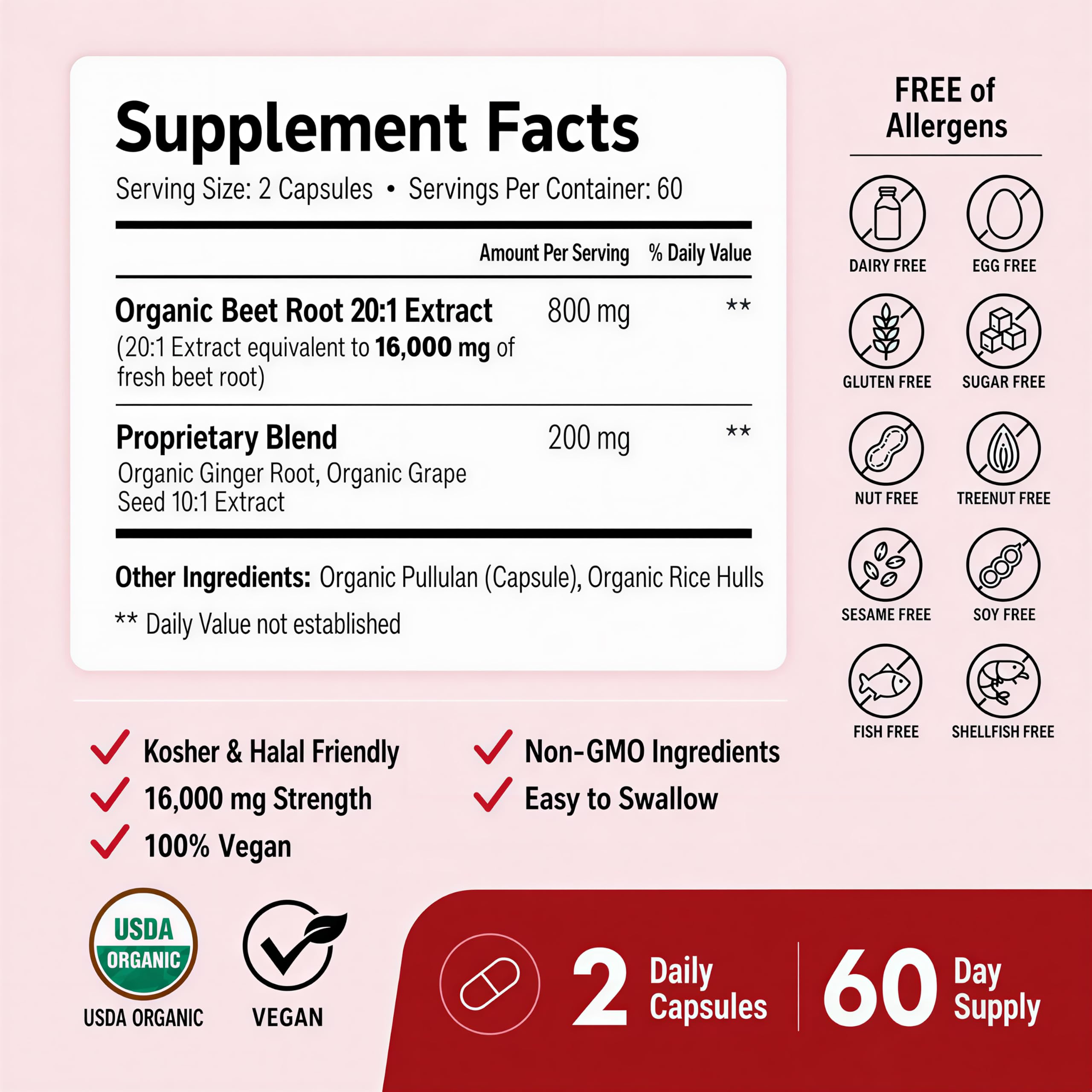 ForestLeaf Beet Root Capsules 1000mg Ginger Grape Seed

