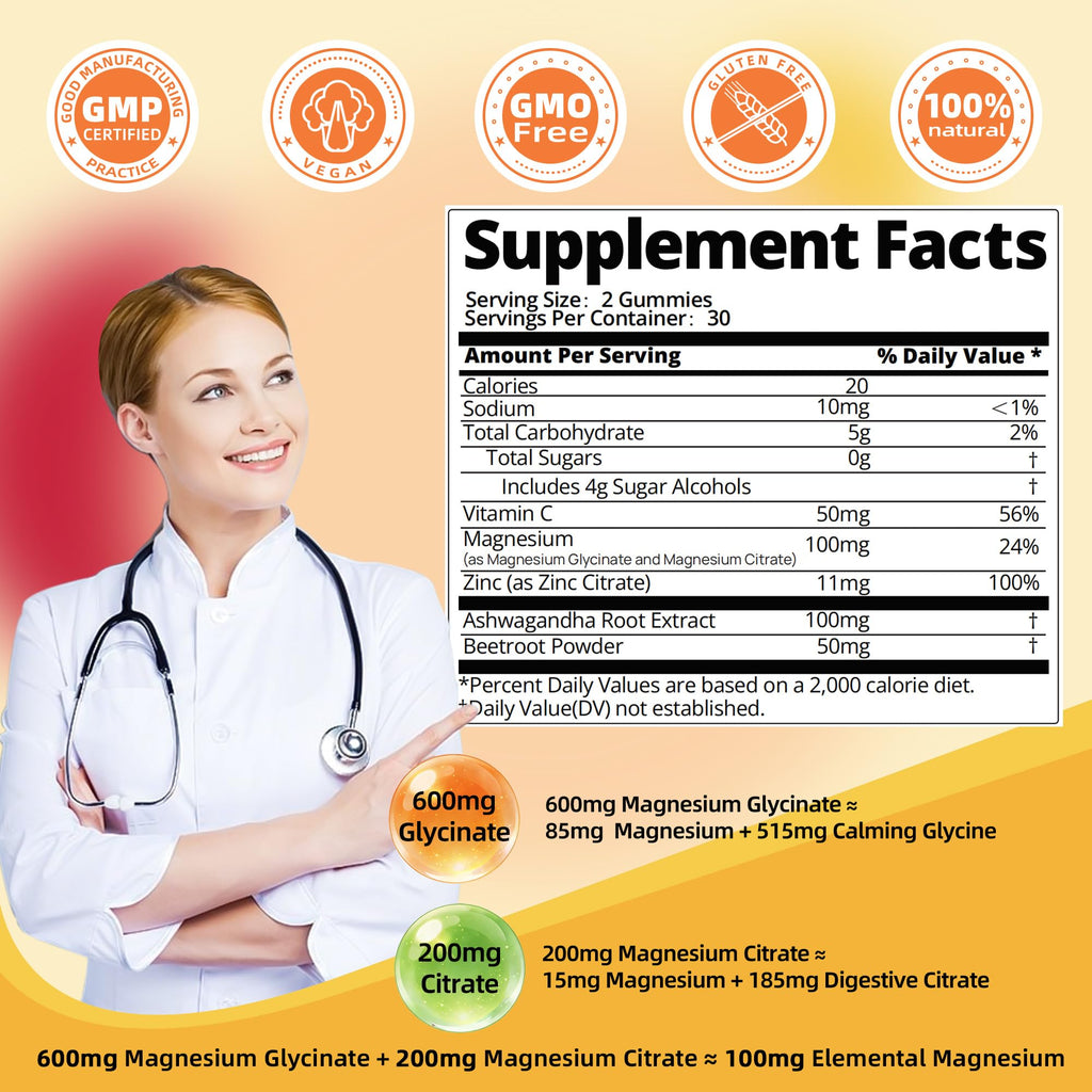DREAVIO Magnesium Glycinate Gummies with Ashwagandha - Sugar Free

