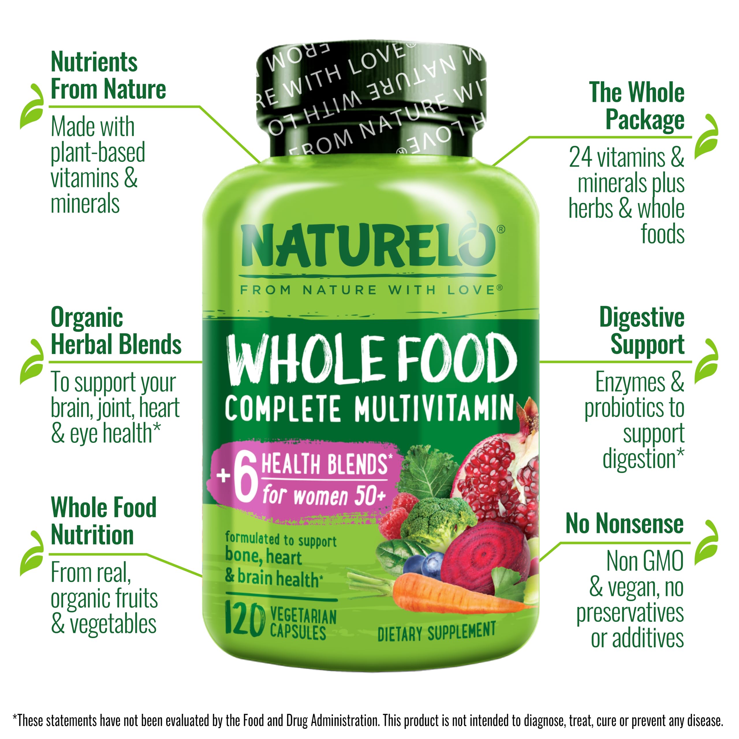 NATURELO Whole Food Multivitamin for Women 50+ Iron Free

