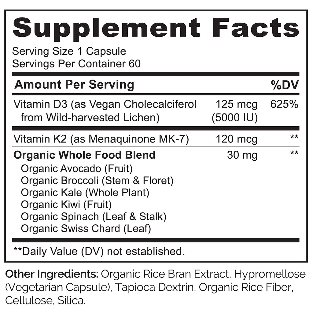 Naturelo Vitamin D3 K2 Vegan Supplement for Bone Health

