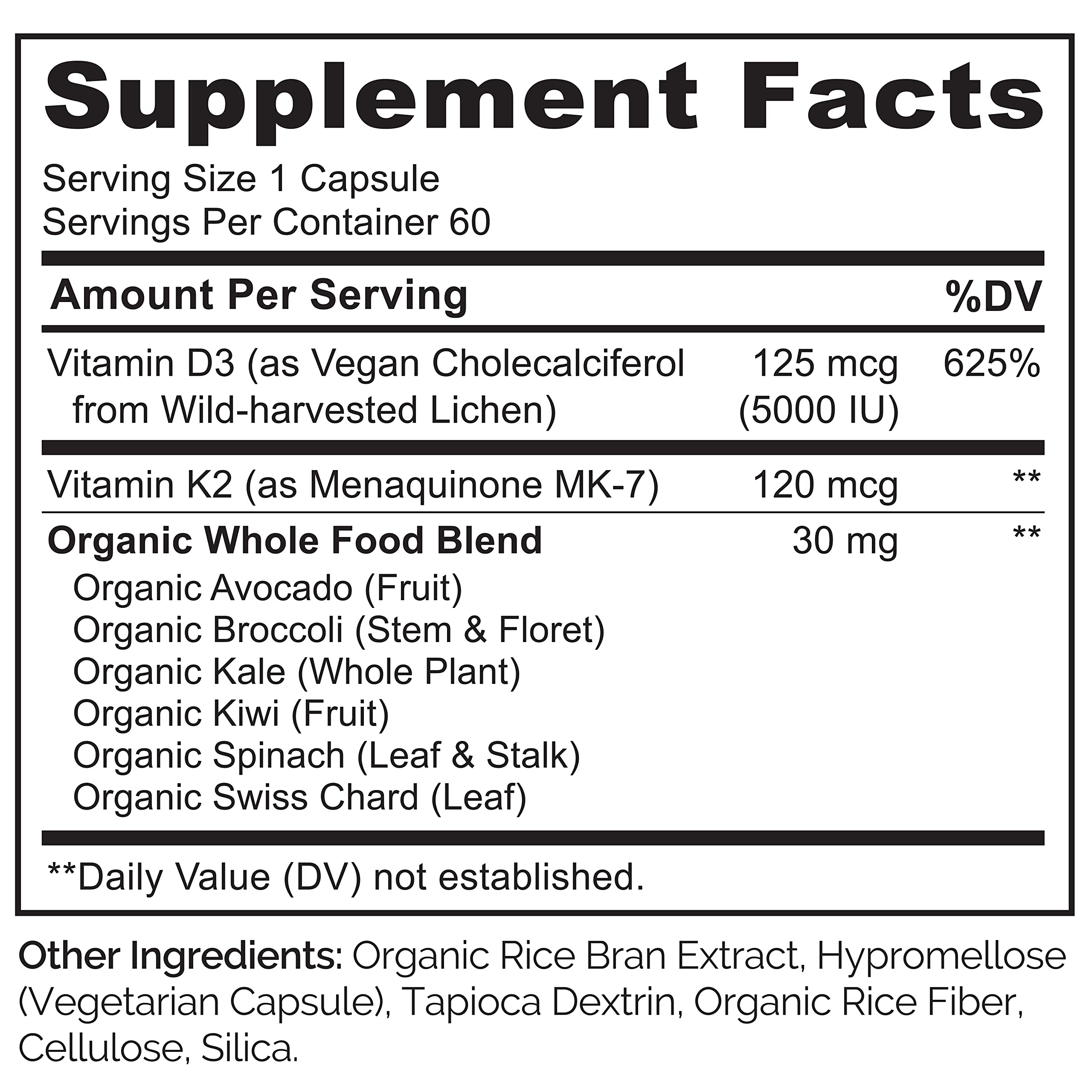 Naturelo Vitamin D3 K2 Vegan Supplement for Bone Health


