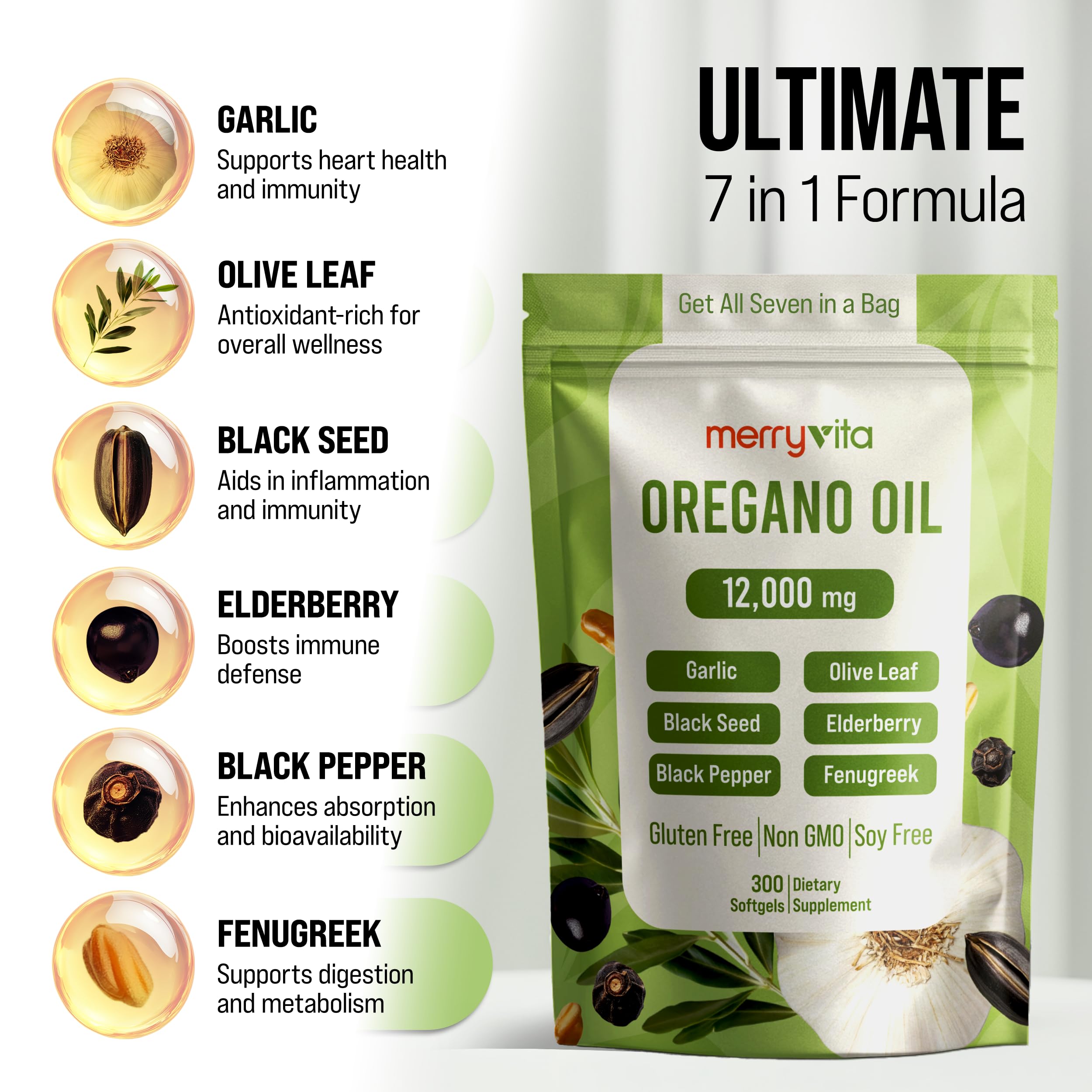 MerryVita Oil of Oregano with Black Seed Oil Immune Support

