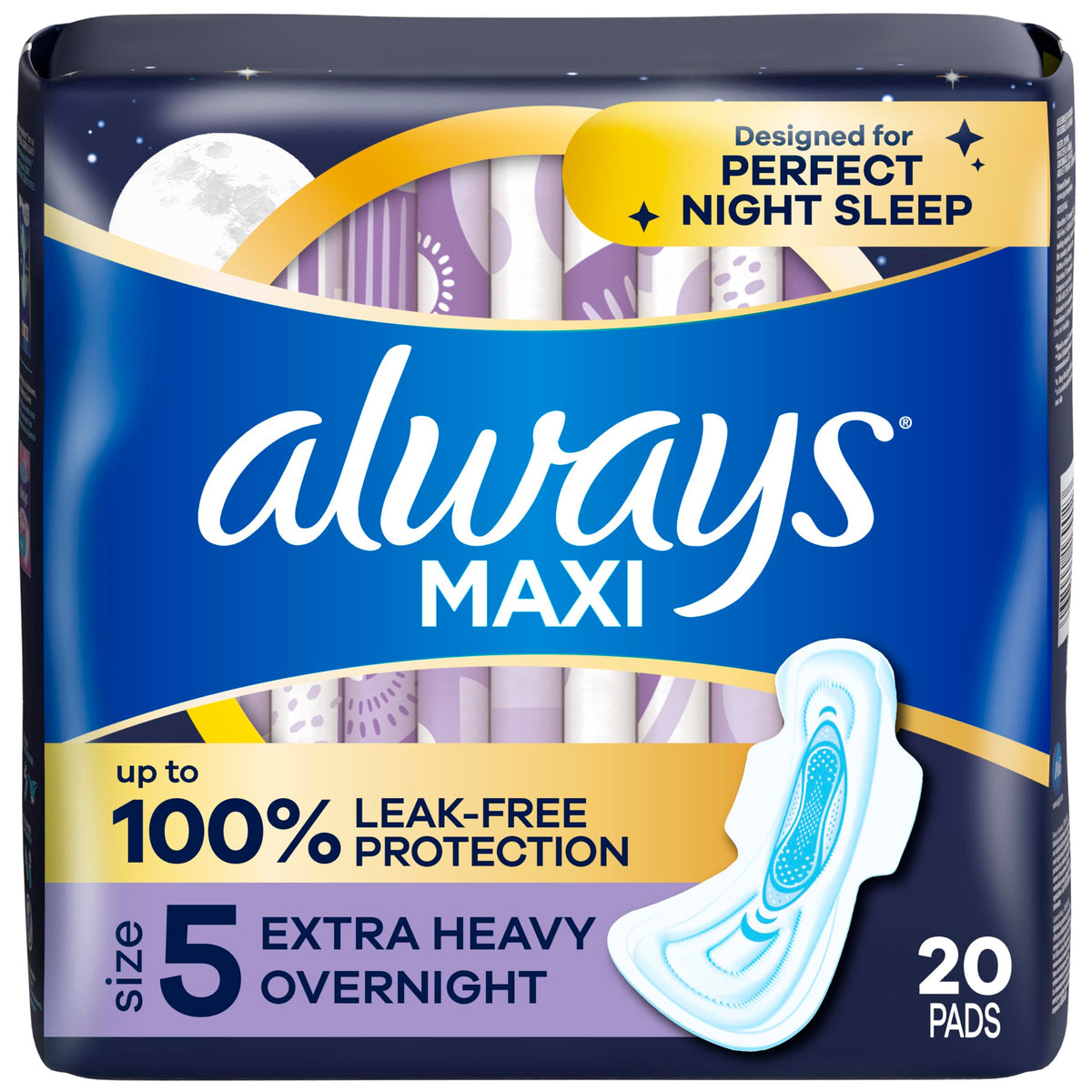 Always Maxi Overnight Pads with Wings Extra Heavy Unscented