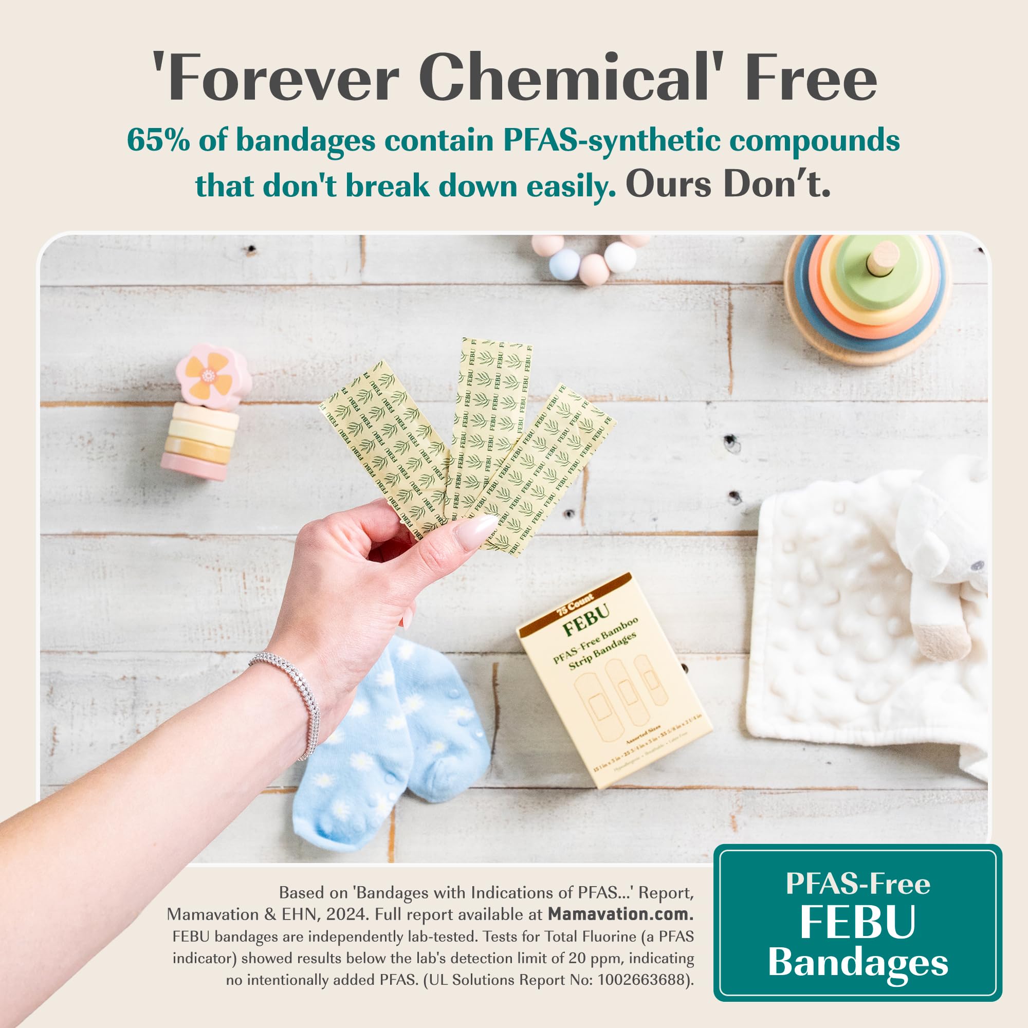 FEBU Bamboo Bandages PFAS Free Latex Free Biodegradable

