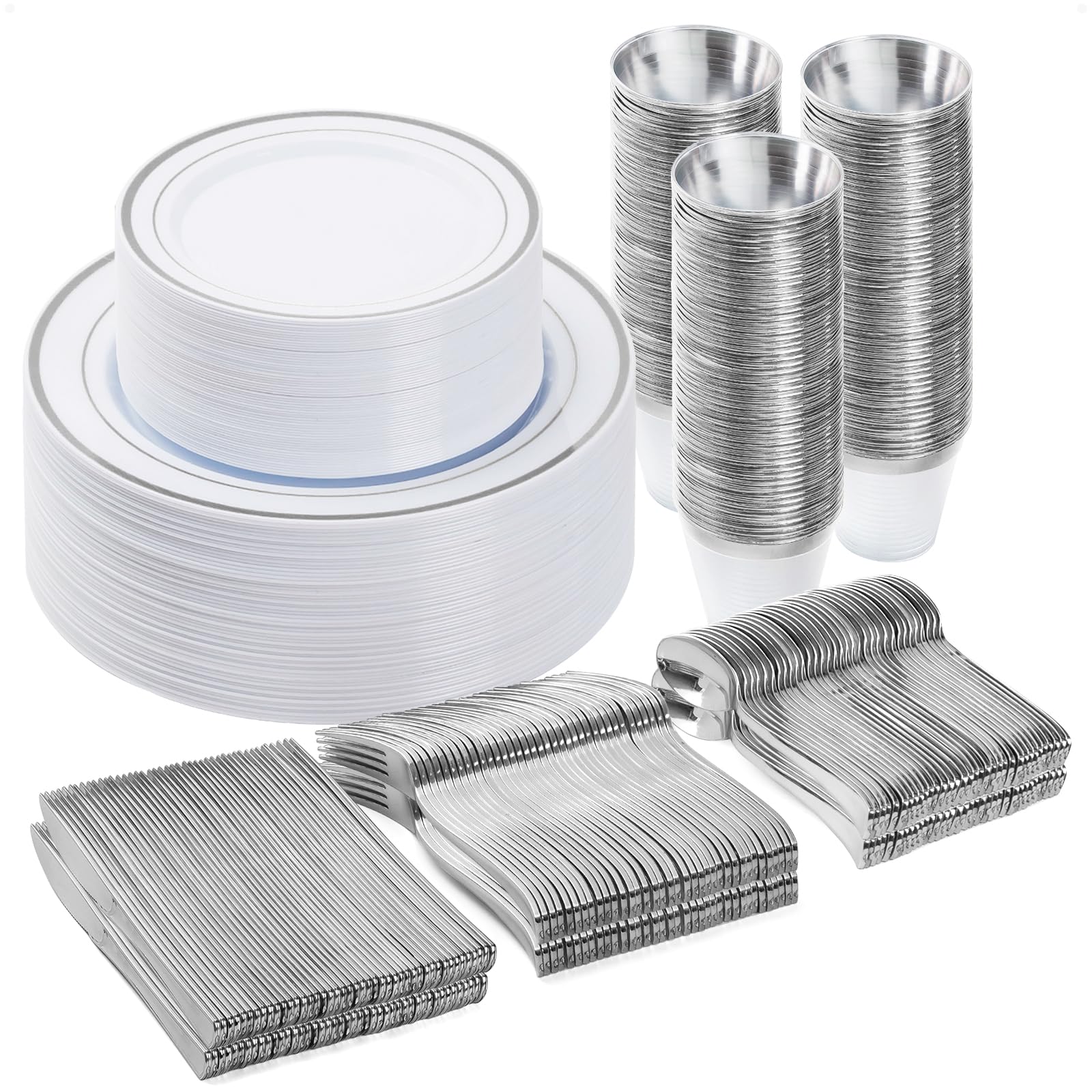 BESTVIP Disposable Dinnerware Set - Plastic Plates & Cutlery