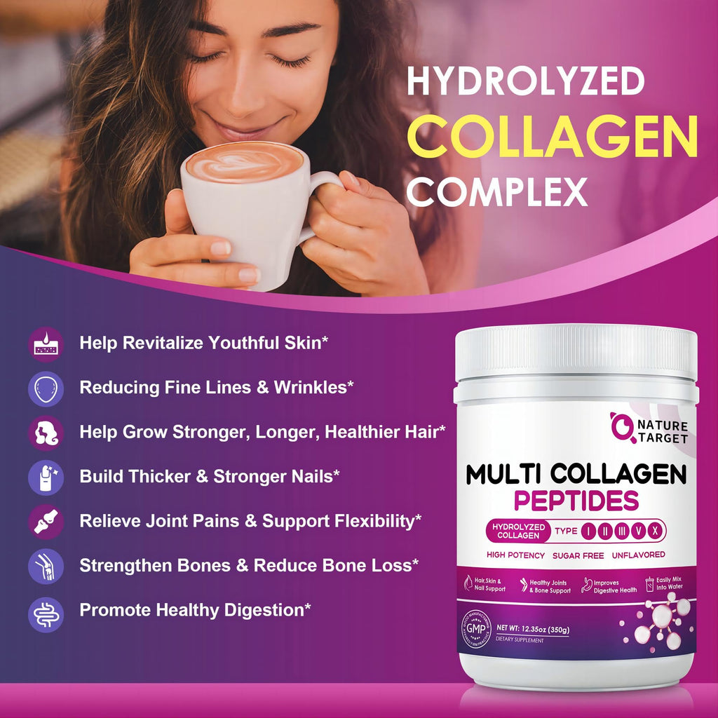 Nature Target Multi Collagen I-V-X Powder with Vitamin C

