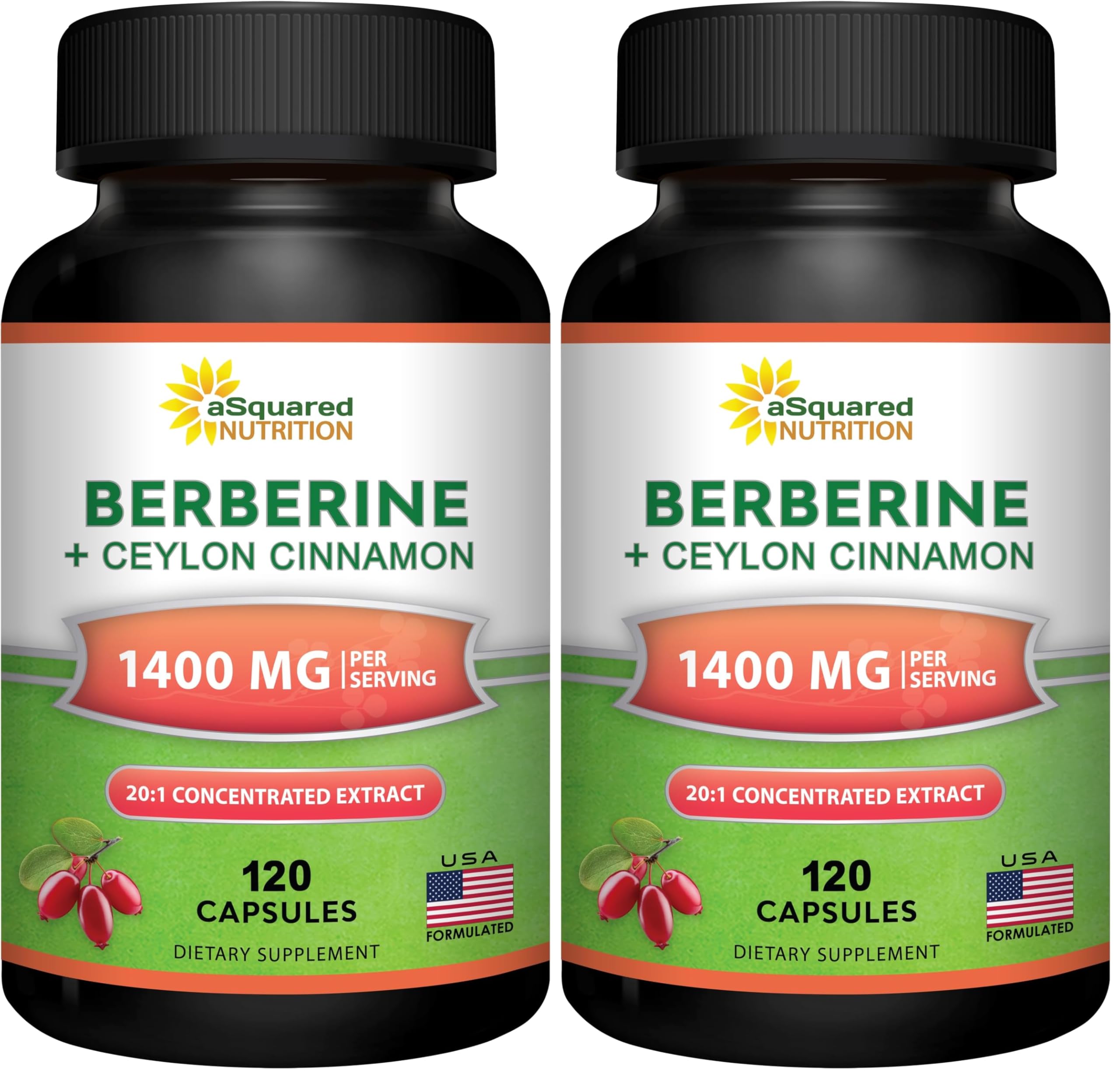 Berberine with Cinnamon by aSquared Nutrition Max Strength Complex
