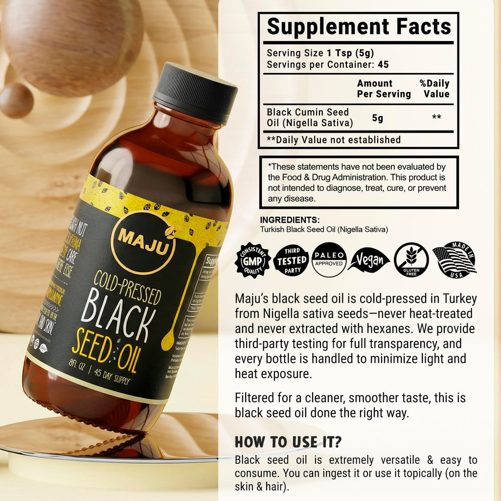 MAJU Black Seed Oil - Cold-Pressed Turkish Nigella Sativa

