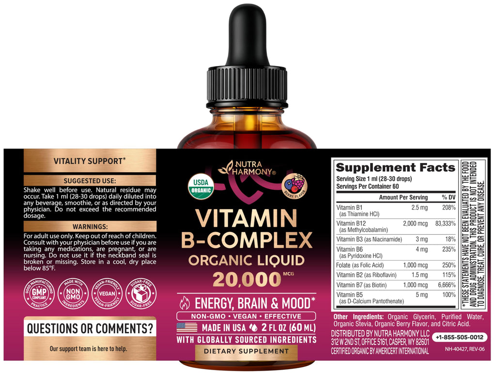Vitamin B-Complex Liquid Drops | USDA Organic

