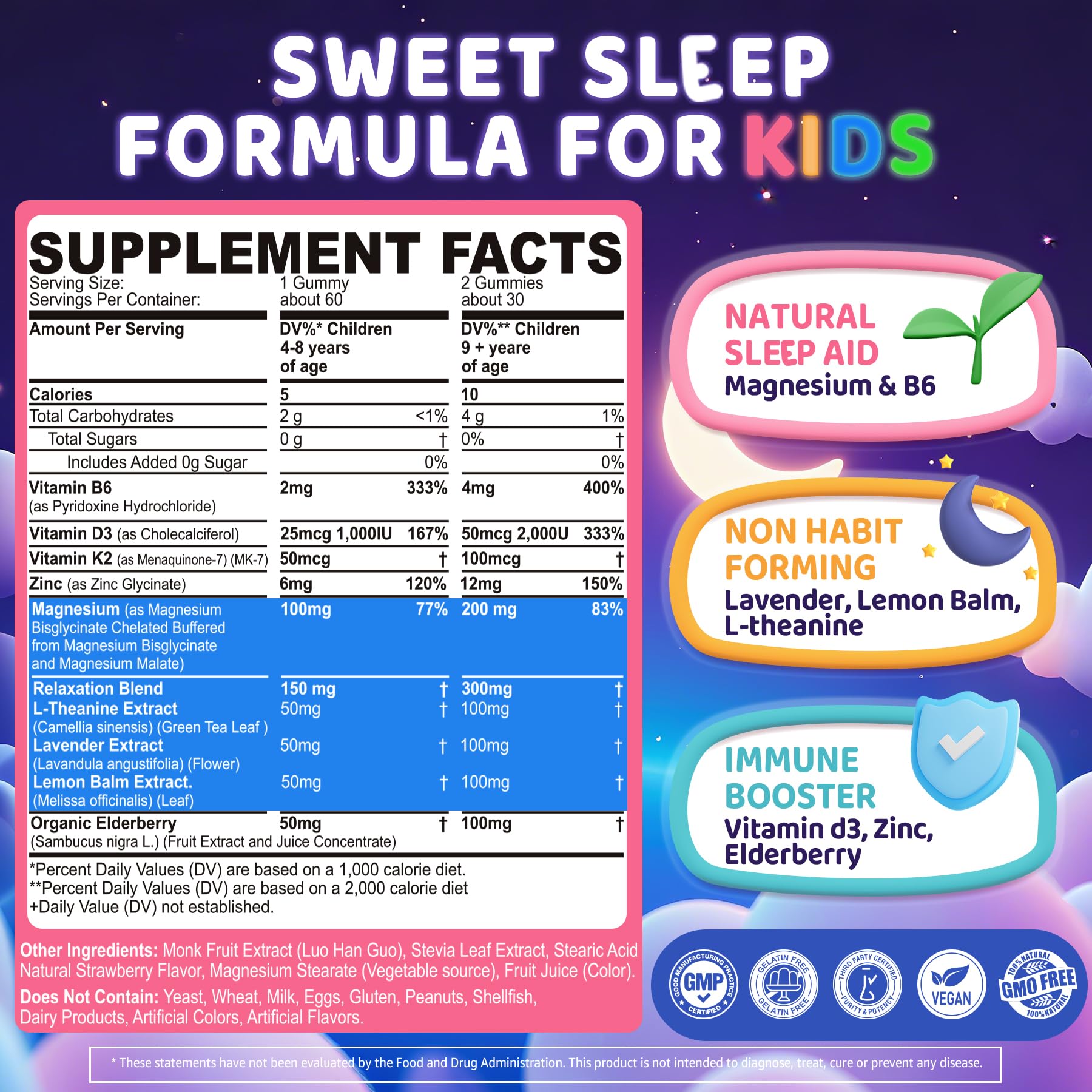 Kids Sleep Gummies Melatonin-Free with Magnesium & L-Theanine

