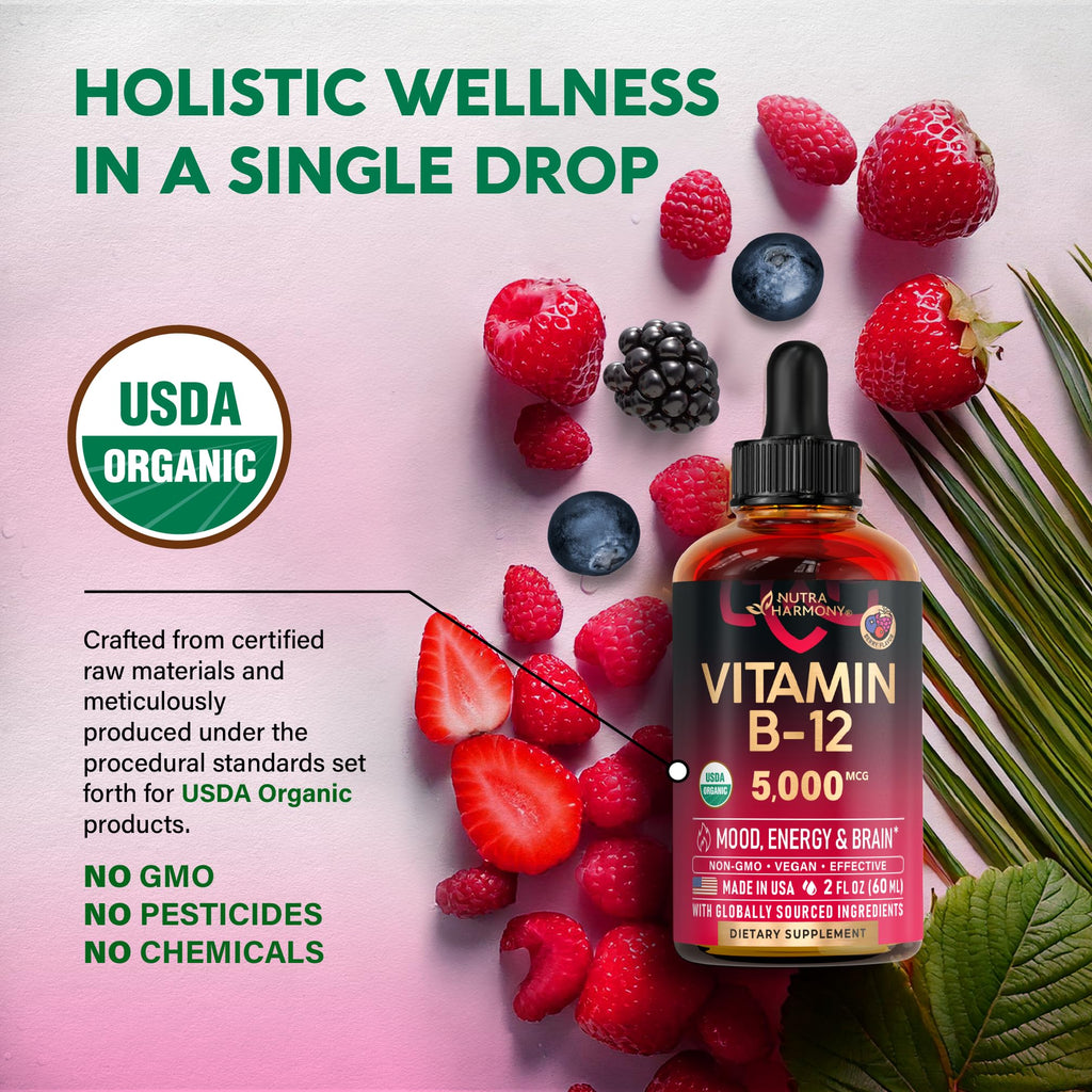USDA Organic Vitamin B12 Sublingual Methylcobalamin 5000 mcg

